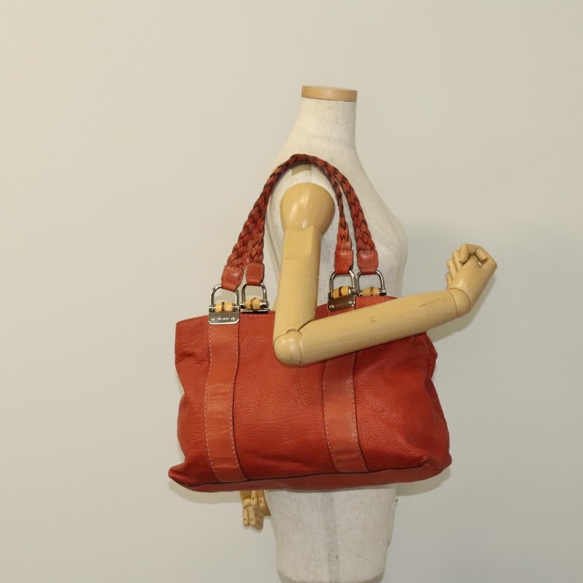 Gucci GUCCI Bamboo Tote Bag Leather Orange Gold Size ONE SIZE - 22 Thumbnail