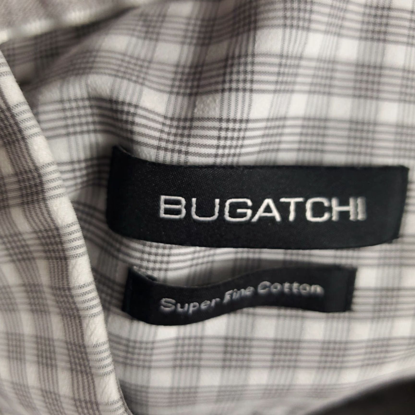 VINTAGE Bugatchi Uomo Dress Shirt Men Size 16.5 Long Sleeve Plaid Gray  Cotton Formal