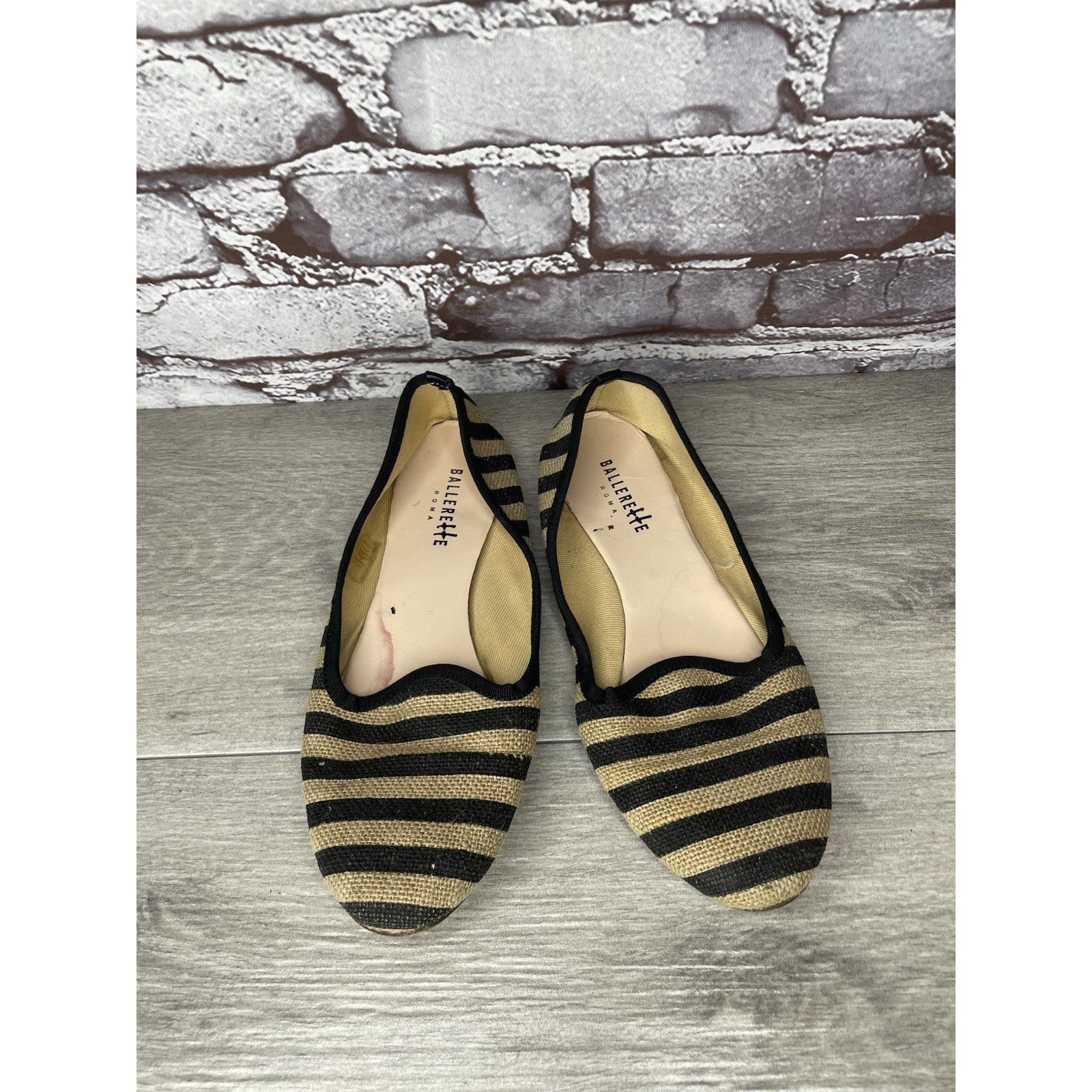 Other Ballerette Roma Tan Black Stripe Canvas Fabric Ballet Flats Size US 6.5 / IT 36.5 - 16 Thumbnail