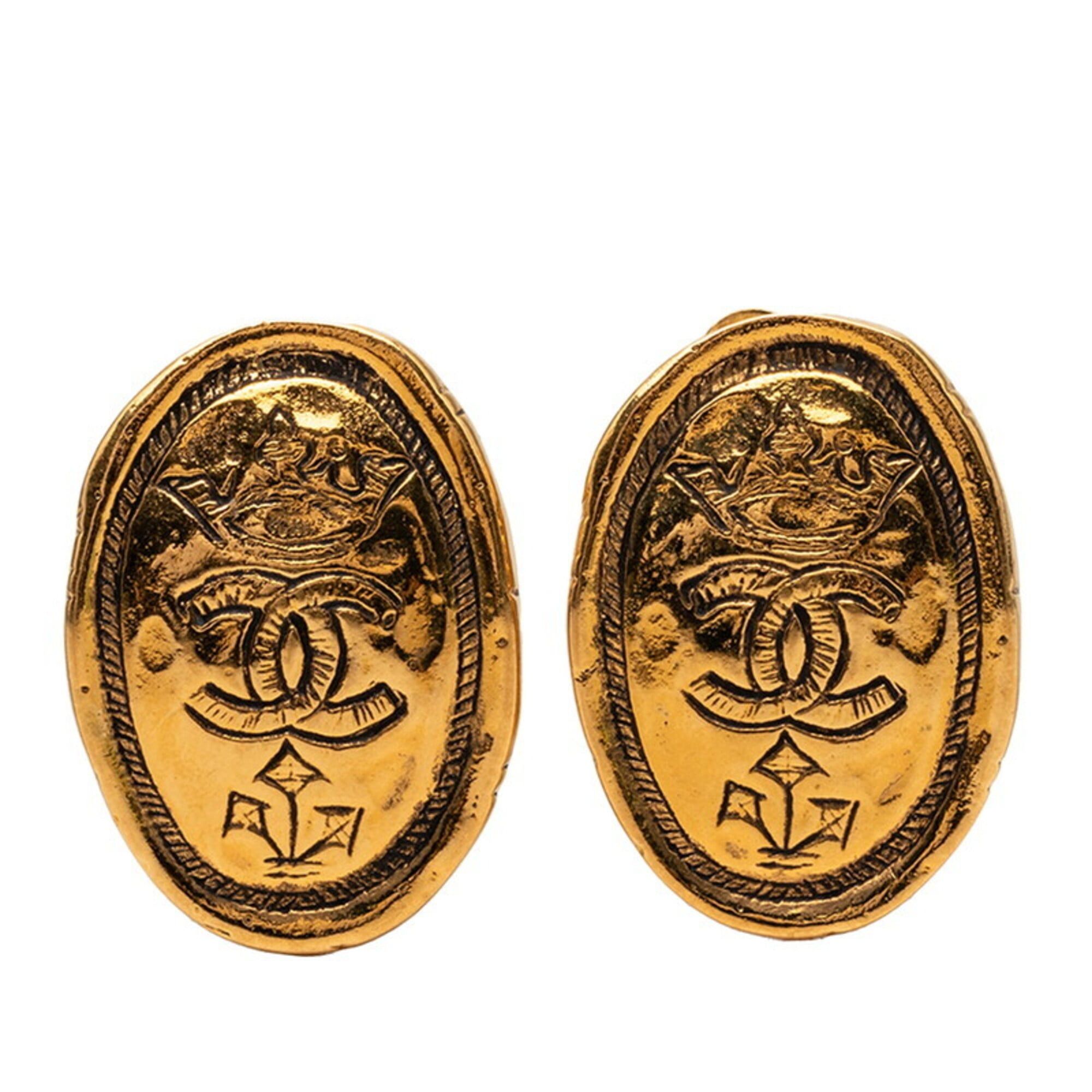 Chanel Chanel Coco Mark Vintage Oval Earrings, Size 26, Gold Plated, Women's CHANEL Size ONE SIZE - 1 Thumbnail