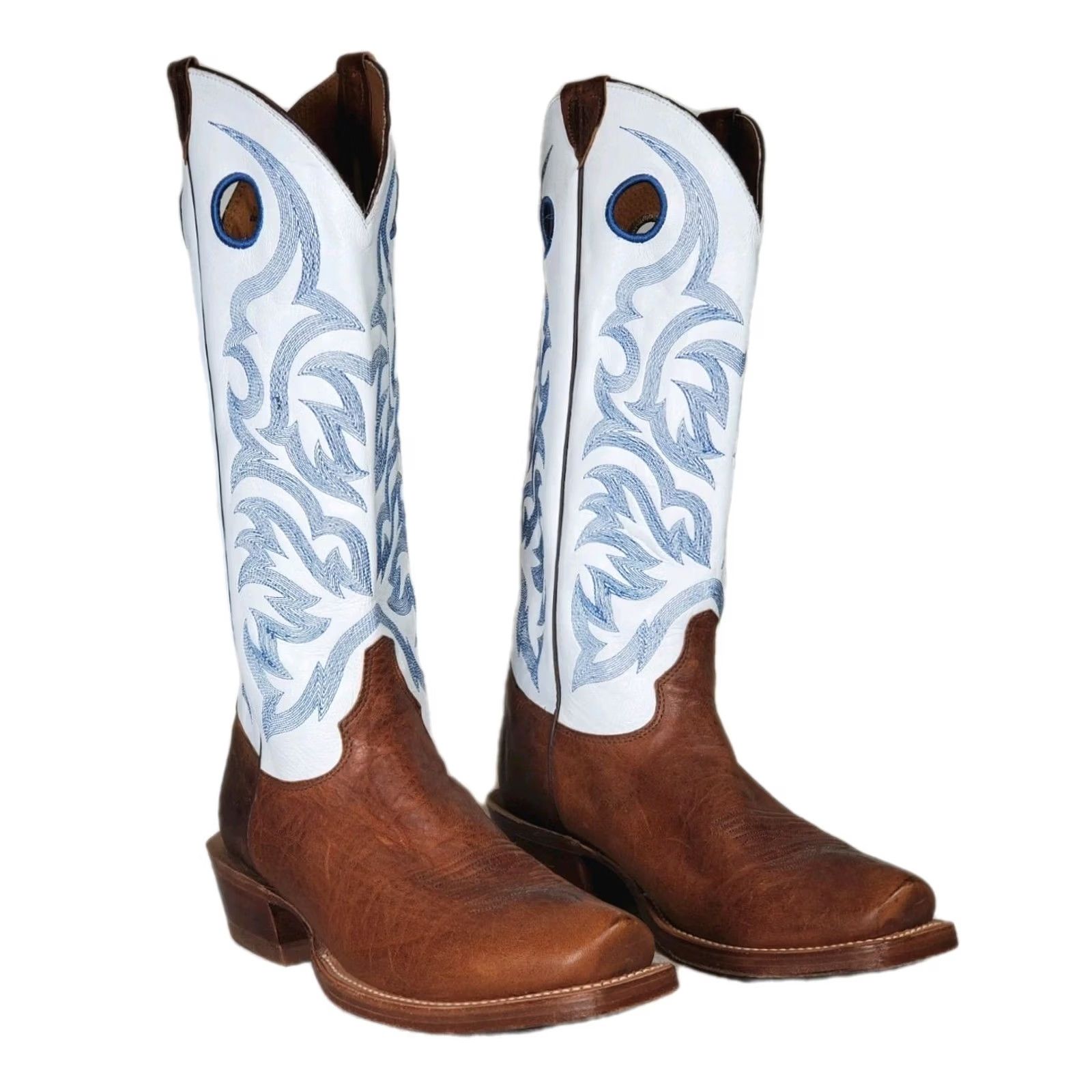 Justin Boots VINTAGE Justin Boots Bent Rail Boot Western Square Toe EE US 9 White Brown Leather Size US 9 / EU 42 - 2 Thumbnail