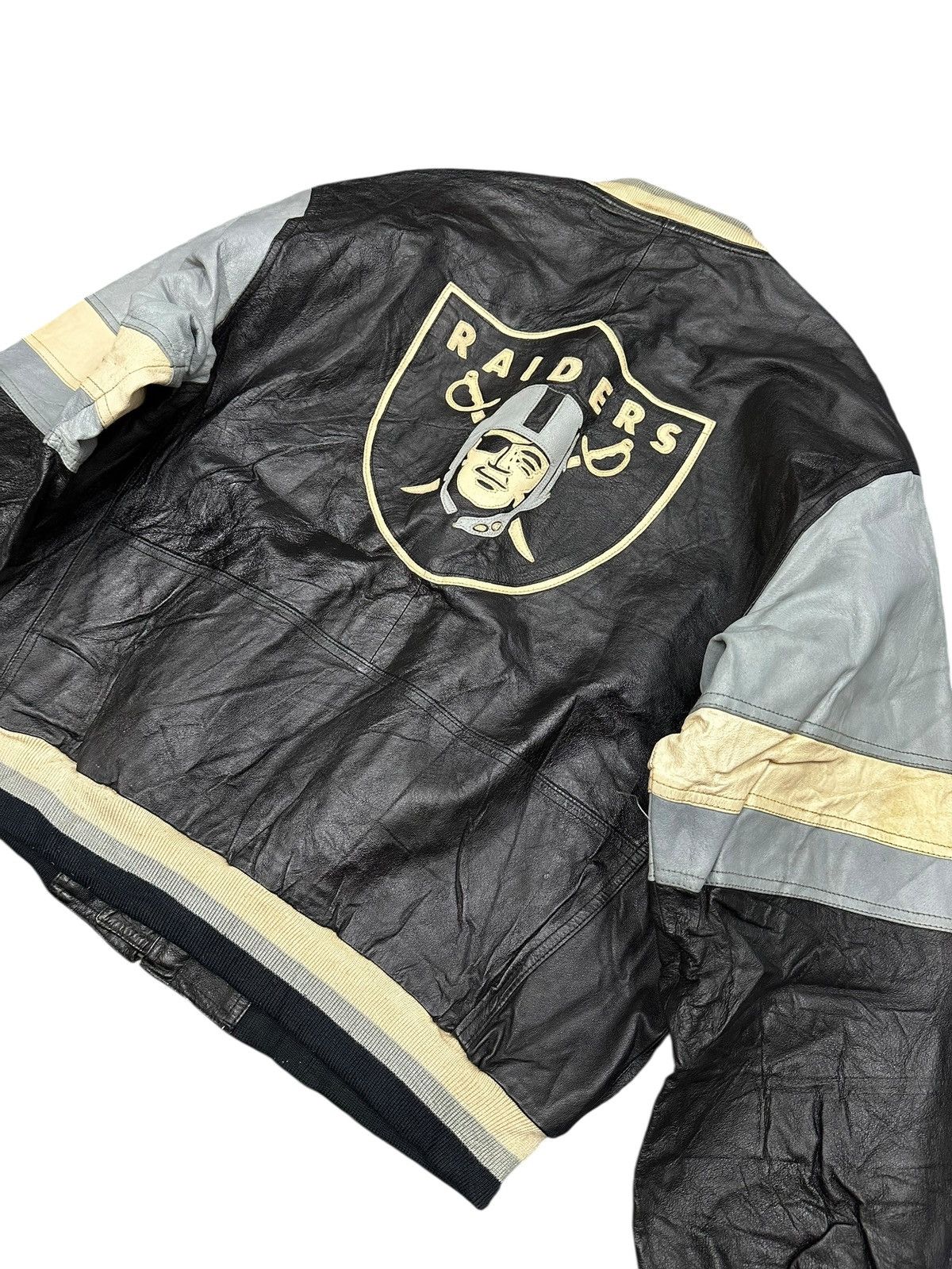 Mirage Vintage 90s Raiders Leather Varsity Jacket Big Logo Size US XL / EU 56 / 4 - 7 Thumbnail