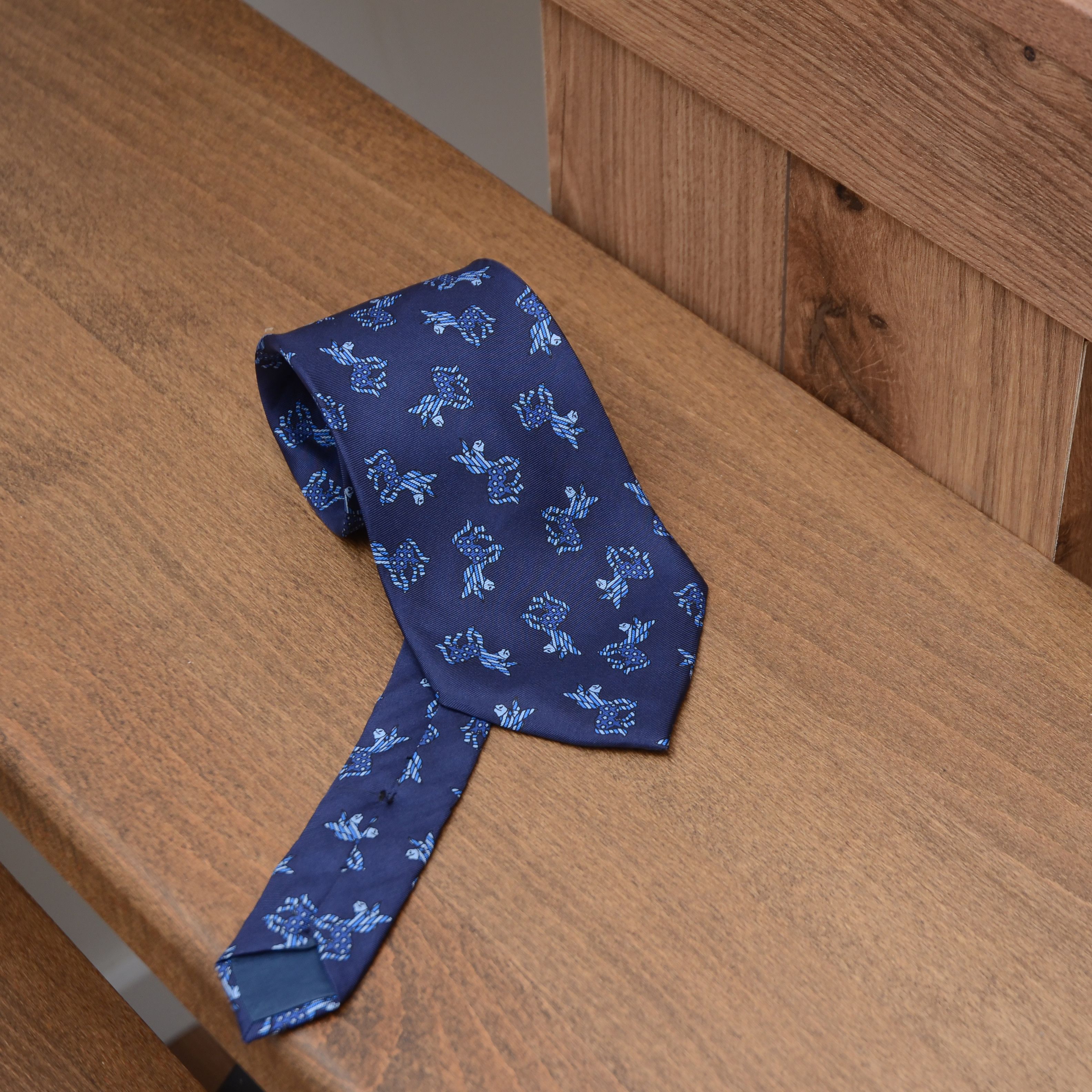 Vintage Berny’s Blue Silk Tie Print Ass Animals Design Made France Size ONE SIZE - 1 Thumbnail