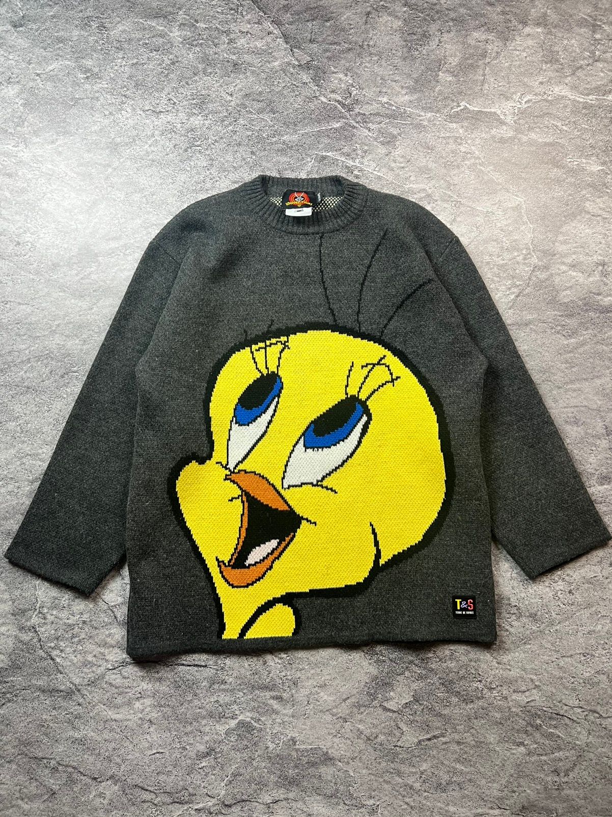 Pre-owned Cartoon Network X Vintage 90's Looney Tunes Warner Brothers Cartoon Wool Sweater In Grey