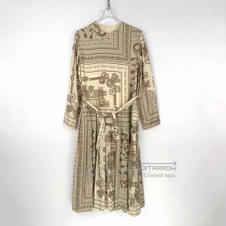 Hermes Hermes Beige Rope Pattern Silk Dress with Belt Size S / US 4 / IT 40 - 3 Thumbnail