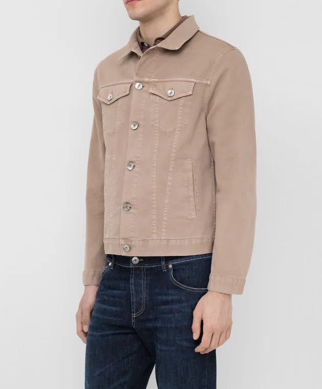 Brunello Cucinelli o1y0526 Denim Jacket in Sand Size US M / EU 48-50 / 2 - 2 Thumbnail