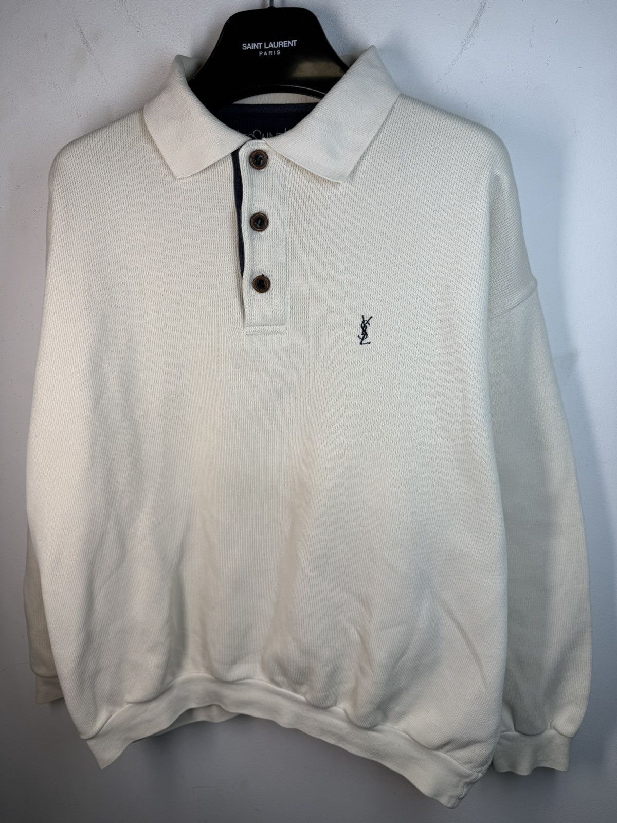 Yves Saint Laurent 90s YSL Sweatshirt White/Sweater Vintage Quarter Zip Up Size US XL / EU 56 / 4 - 19 Thumbnail
