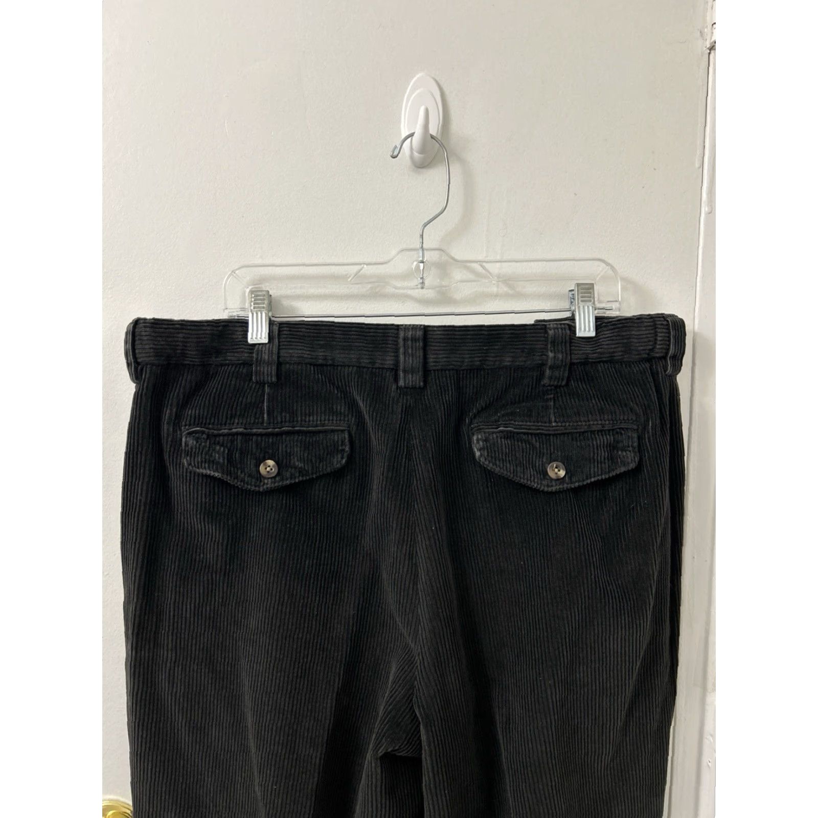 Vintage LL Bean Corduroy Pants Mens 38x29 Black Comfort Waist Zipper Button Pleated Straight Leg Regular Size US 38 / EU 54 - 7 Thumbnail