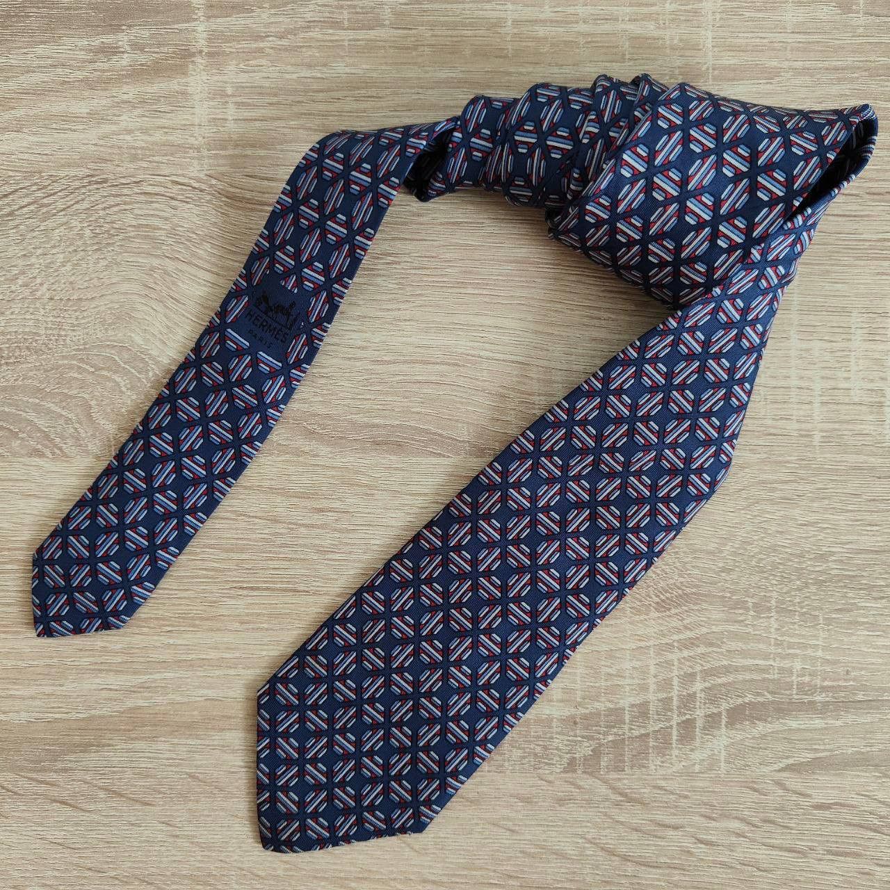 Hermes Hermes Paris Silk Tie 829 EA Geometry Blue Size ONE SIZE - 2 Thumbnail