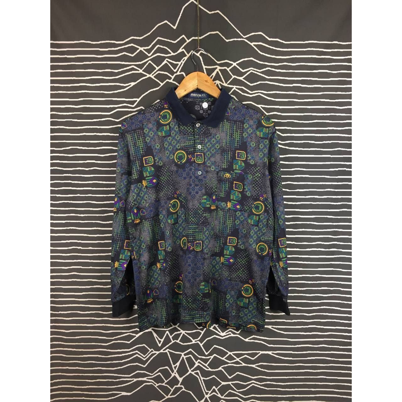 Vintage Vtg Man Course Abstract Pattern Retro Longsleeve Polo Tee Size US M / EU 48-50 / 2 - 2 Thumbnail