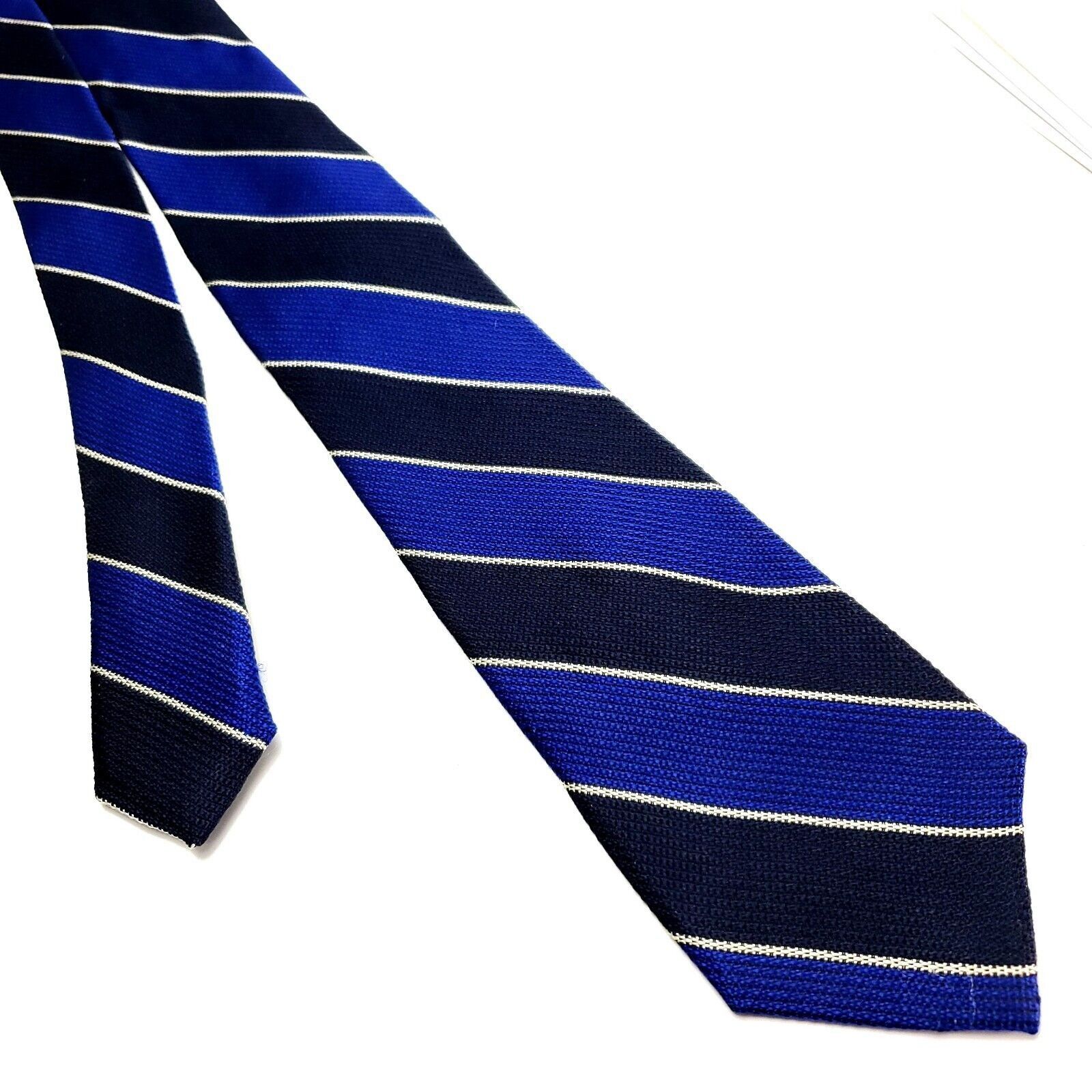 Paul Fredrick Paul Fredrick Blue Silk Tie Woven Striped Size ONE SIZE - 1 Thumbnail
