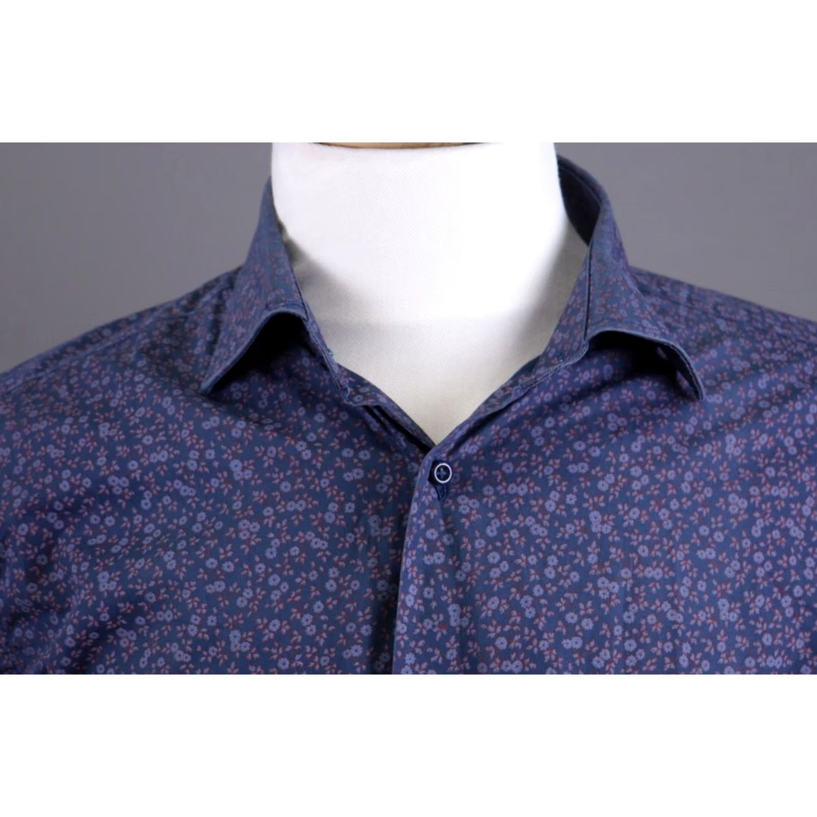 Vintage Camiceria Partenopea Blue Floral Long Sleeve Shirt L Men Button-Up Dress Shirt Size 42R - 5 Thumbnail