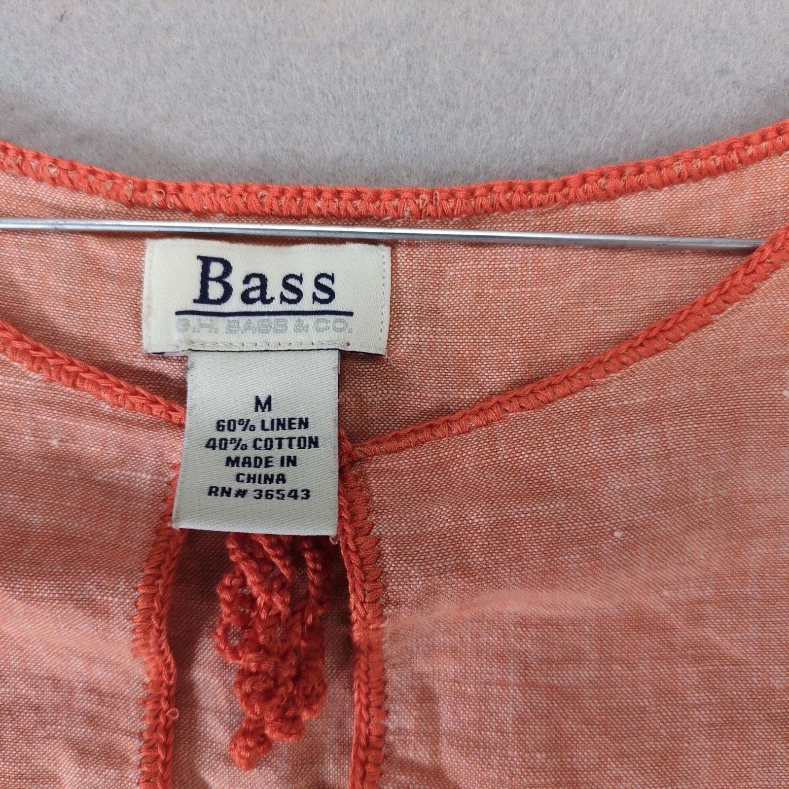 G.H. Bass & Co. Bass Orange Linen Cotton Tank Top Women's M Keyhole Tie Neck Size M / US 6-8 / IT 42-44 - 3 Thumbnail