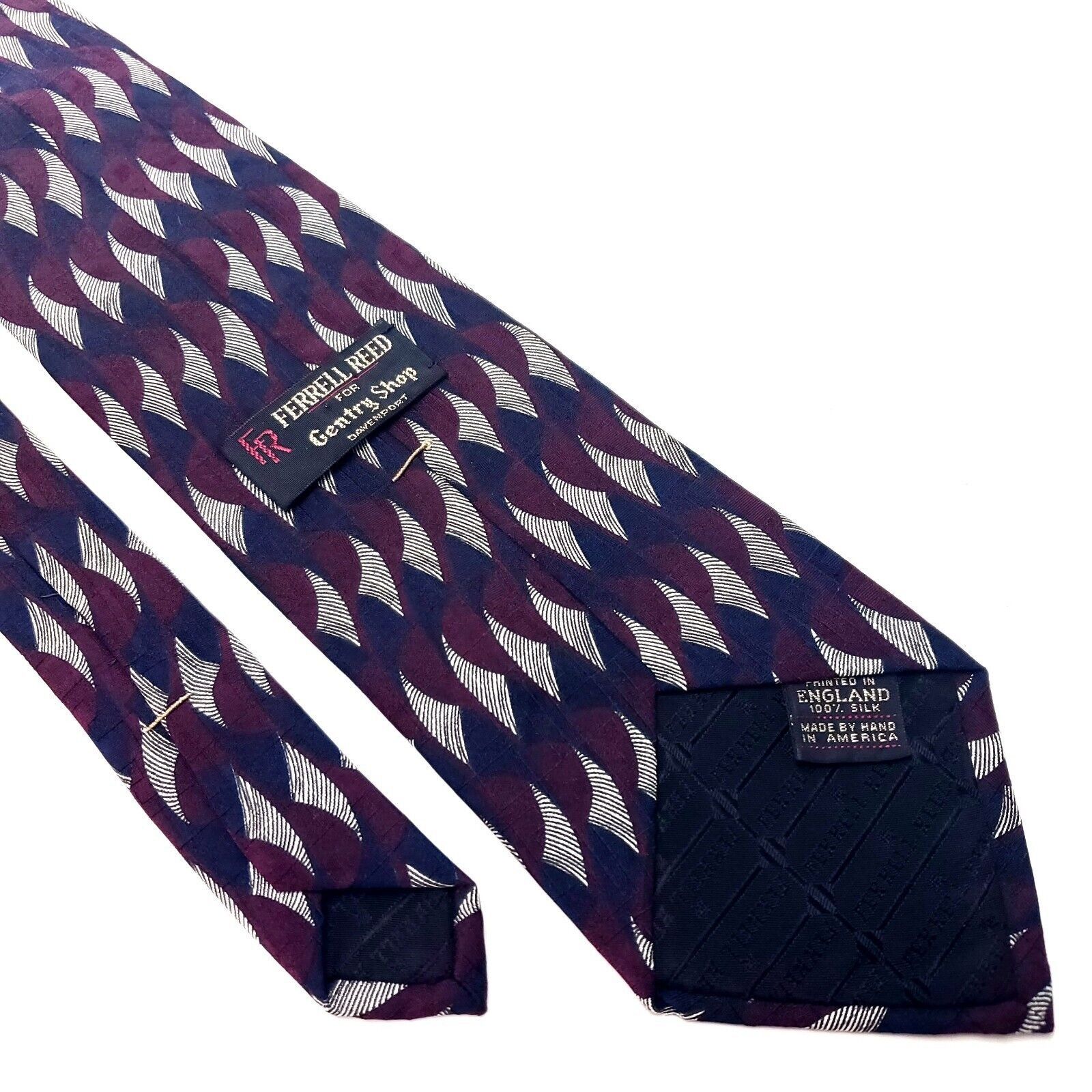 Vintage Ferrell Reed Silk Tie Red Blue Geometric England Wide Size ONE SIZE - 3 Thumbnail