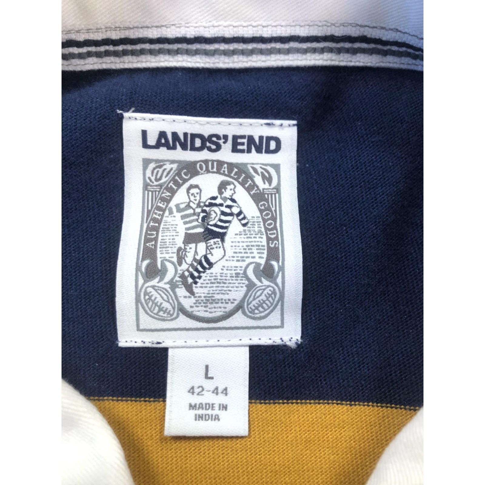 Lands' End Lands' End Polo Shirt Mens L Multicolor Striped Rugby Long Sleeve Yellow Navy White Pattern Button Collar Casual Size US L / EU 52-54 / 3 - 7 Thumbnail