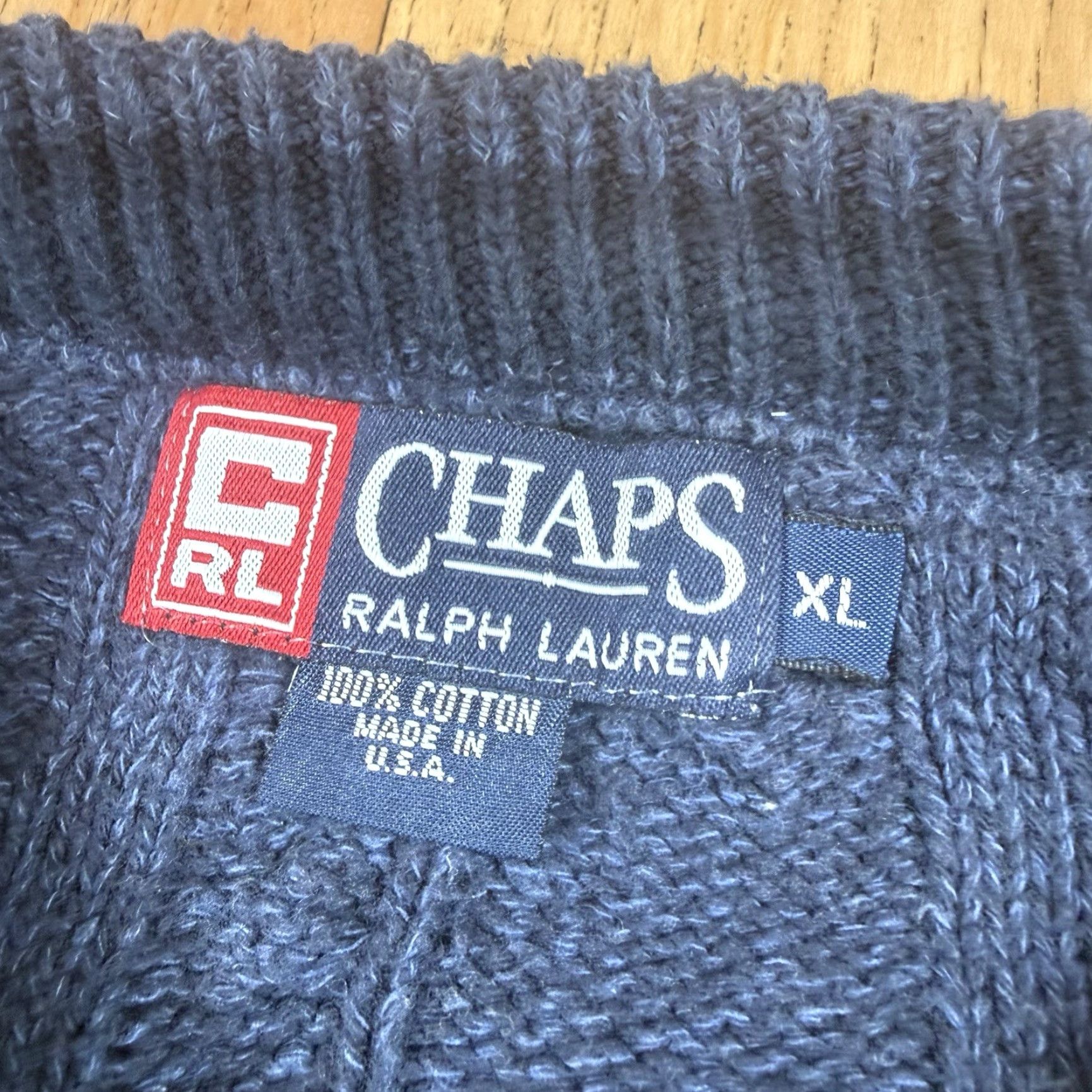 Ralph Lauren VINTAGE Ralph Lauren Sweater Mens XL Cable-Knit Logo Pullover Blue 90s USA Made Cotton Crest Knit Grandpa Classic Size US XL / EU 56 / 4 - 5 Thumbnail