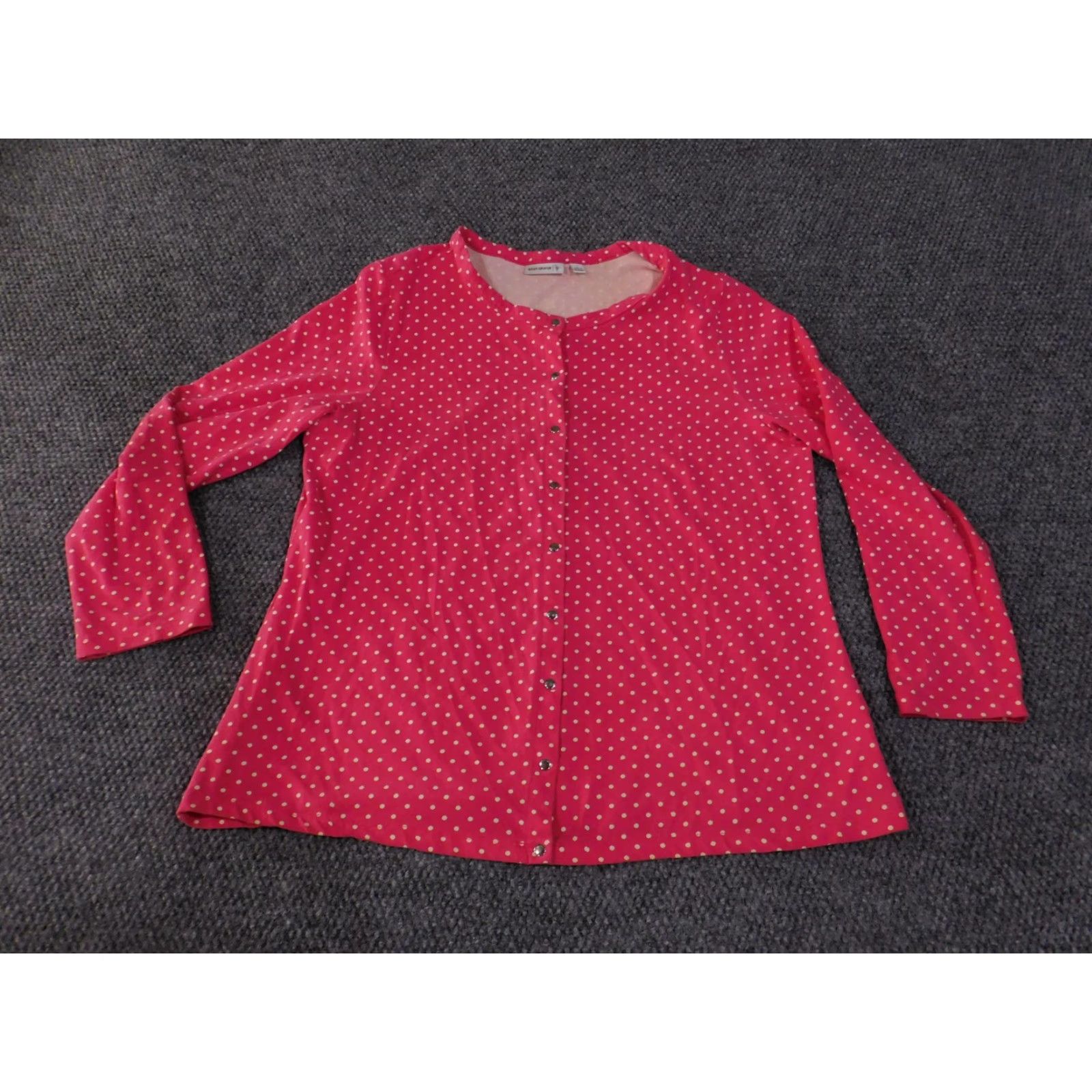 Vintage Susan Graver Shirt Womens Large Pink White Polka Dot Button Front Long Sleeve Size L / US 10 / IT 46 - 2 Thumbnail
