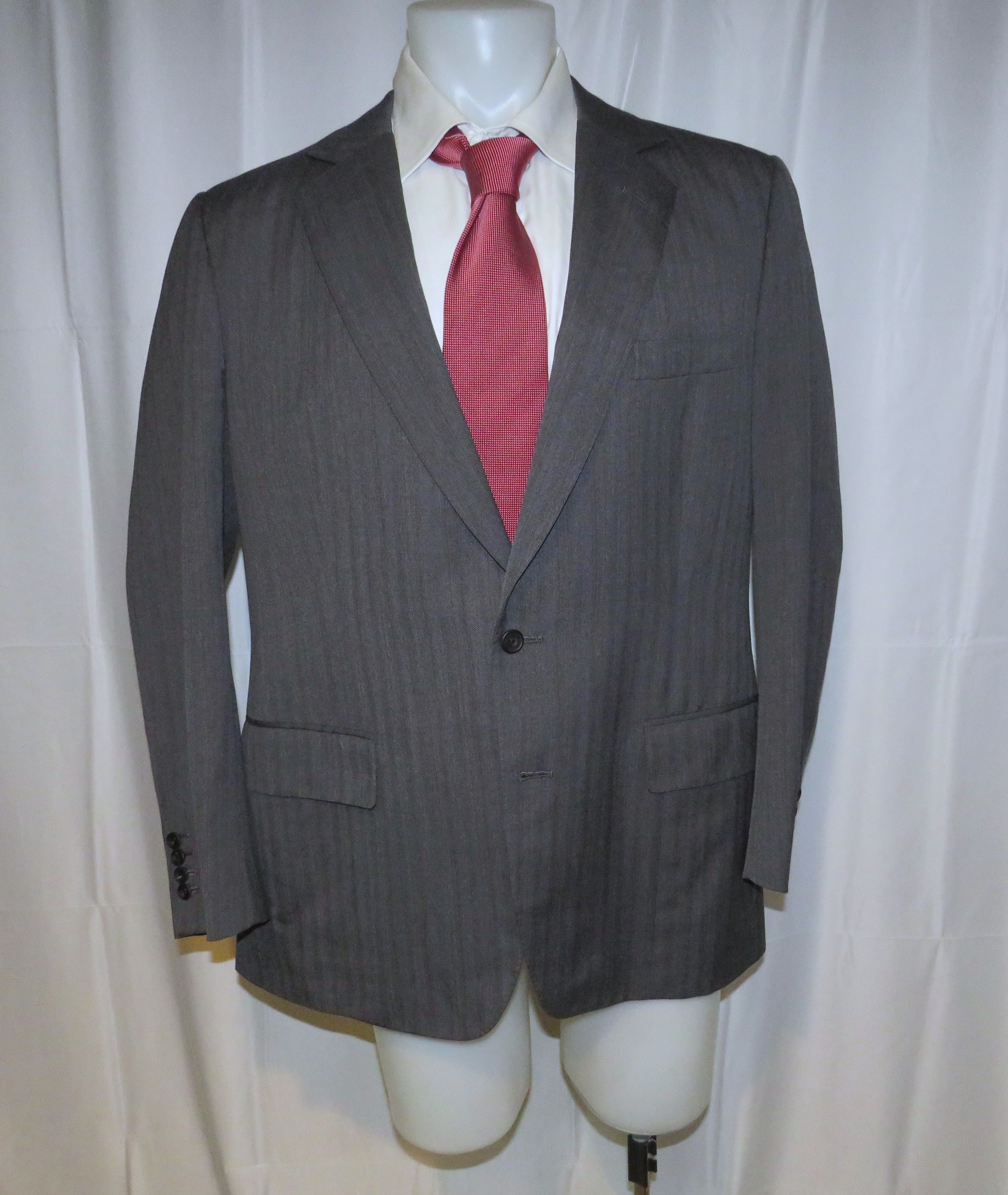 Henry Poole Savile Row Bespoke Gray Herringbone Two Button Blazer 44R Size 44R - 7 Thumbnail