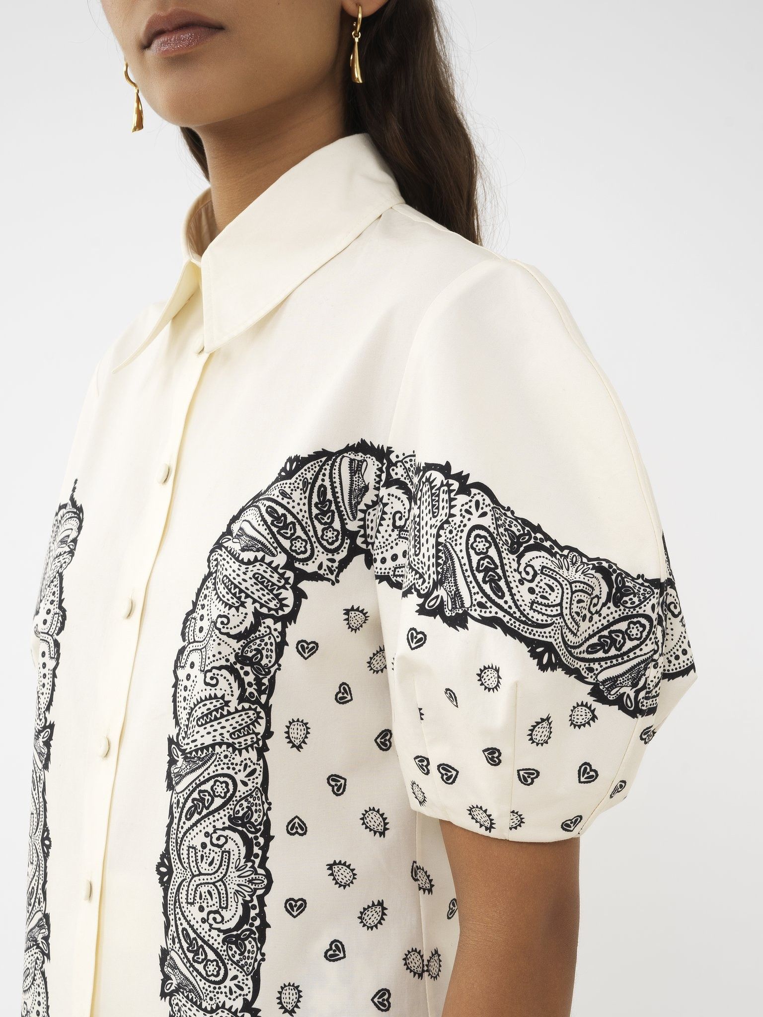 Chloe o1y0825 Patterned Shirt in Ivory/Black Size S / US 4 / IT 40 - 3 Thumbnail