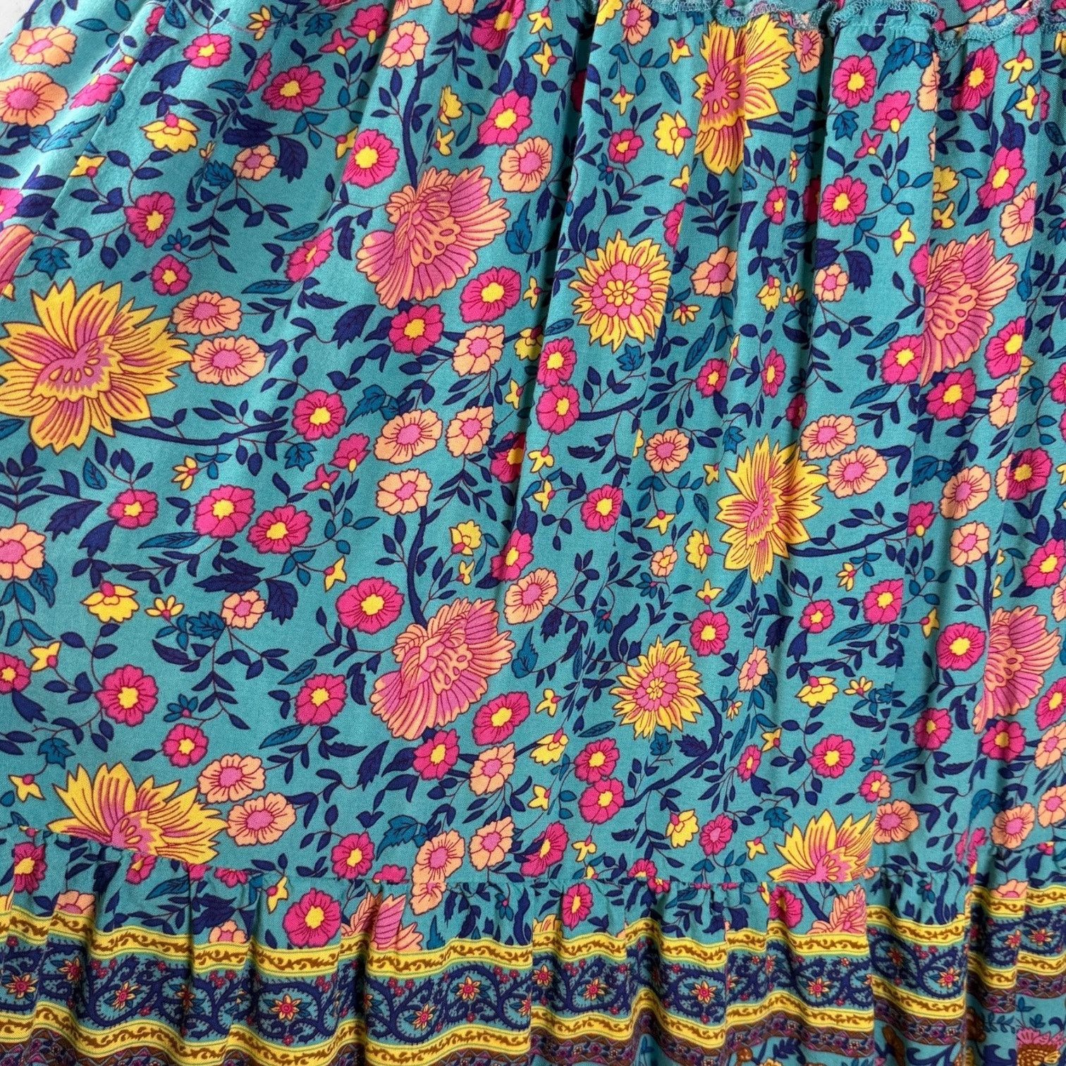 Other Merokeety Turquoise Floral Long Skirt Women's L w/ Pockets Size 30" / US 8 / IT 44 - 6 Thumbnail