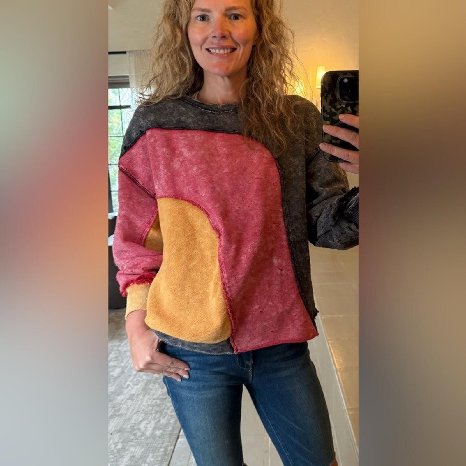 Other Gilded Intent Distressed Color Block Washed Sweatshirt Size XS / US 0-2 / IT 36-38 - 2 Thumbnail