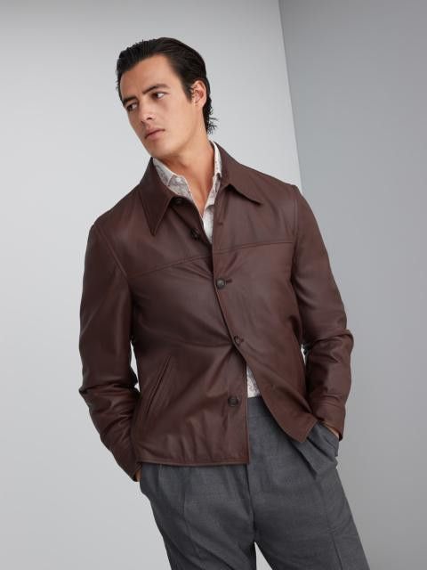 Brunello Cucinelli Leather Jacket in Brown Size US XL / EU 56 / 4 - 1 Thumbnail