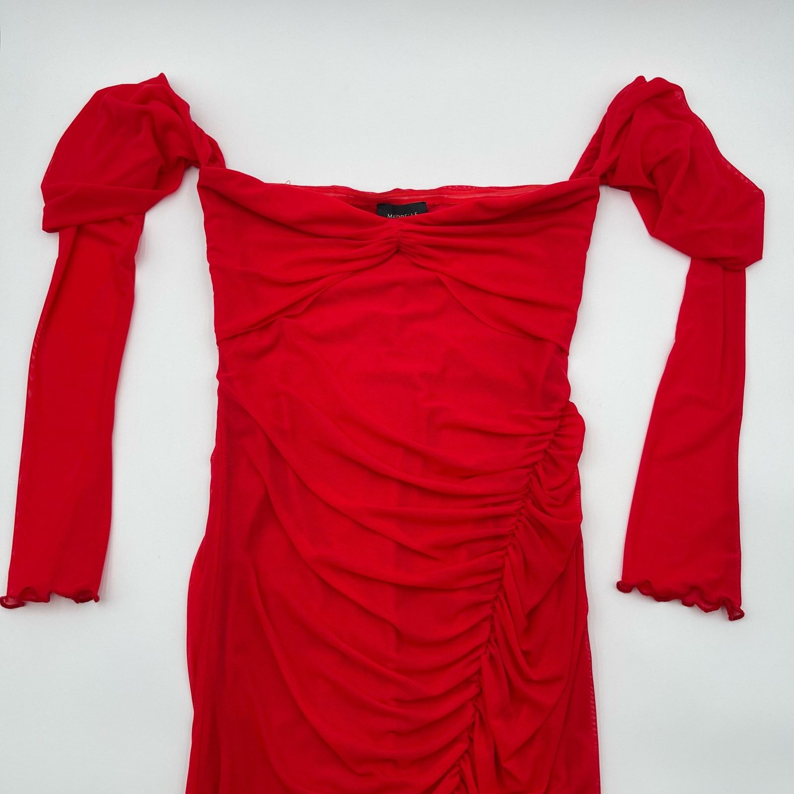 Other Majorelle | Elise Cherry Red Mesh Ruched Midi Dress S Size S / US 4 / IT 40 - 4 Thumbnail