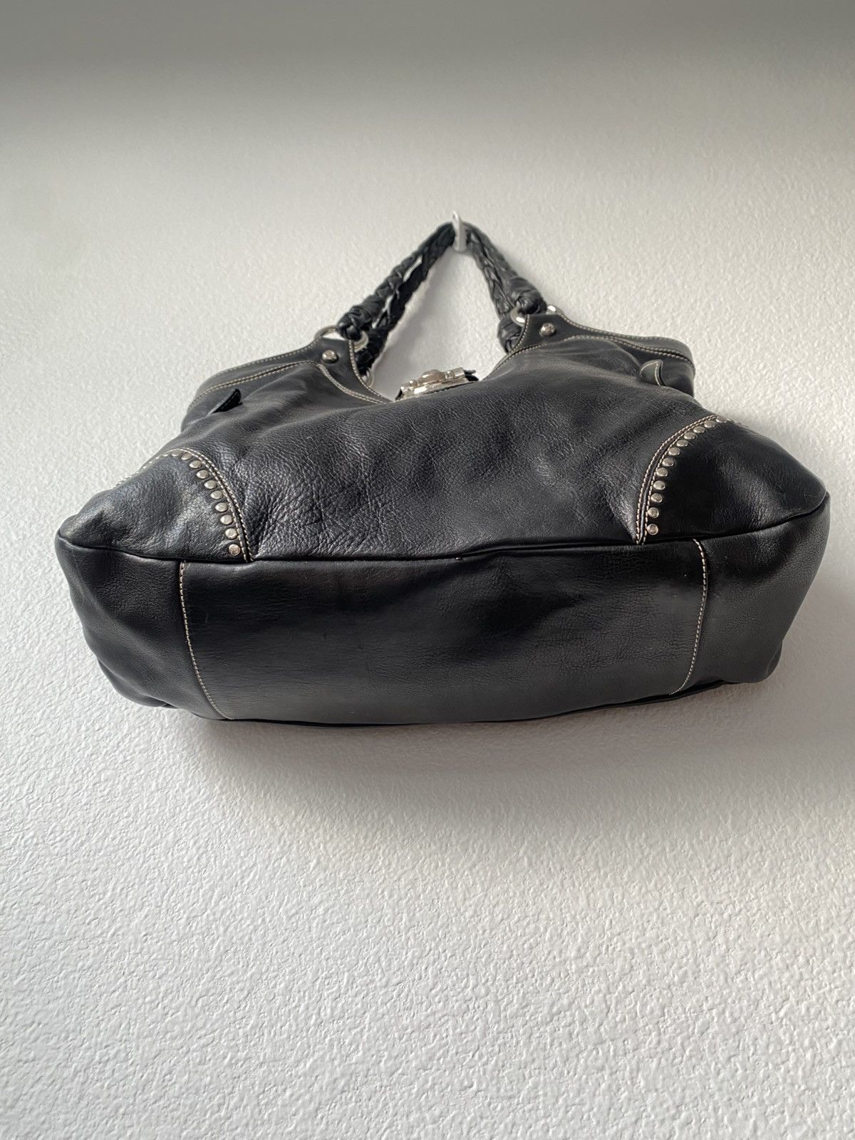 Y2K Francesco Biasia Black Leather Studded Hobo Bag