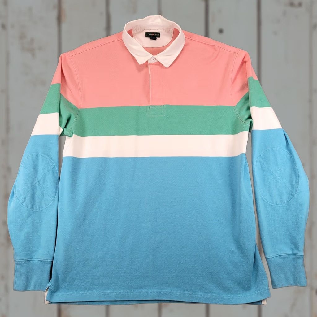 J.Crew J.CREW Oarsman Rugby Shirt Colorblock Pastel Multicolor Long Sleeve LT Tall Mens Regular Size US L / EU 52-54 / 3 - 1 Thumbnail