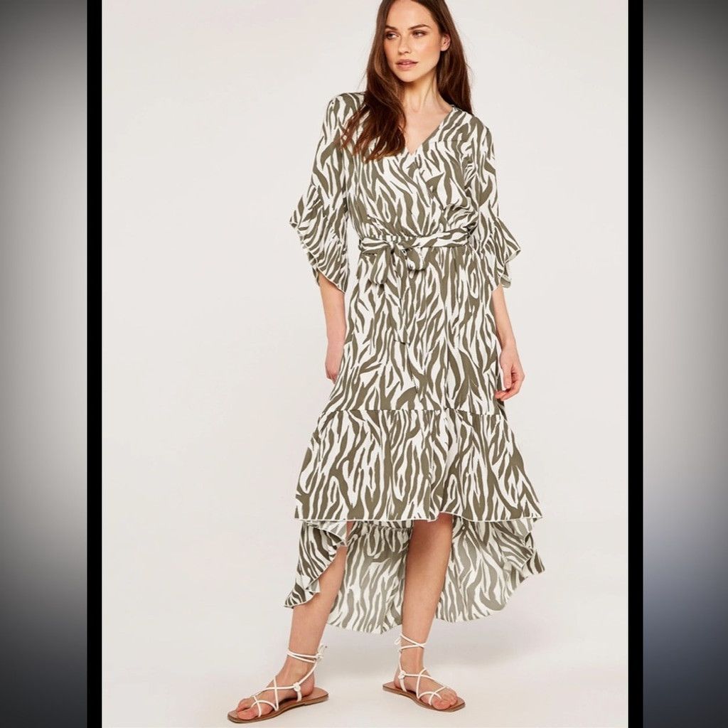 Other APRICOT NWOT Zebra Print Flowy Midi Maxi White Green Dress S Size XXS / US 00 / IT 34 - 2 Thumbnail
