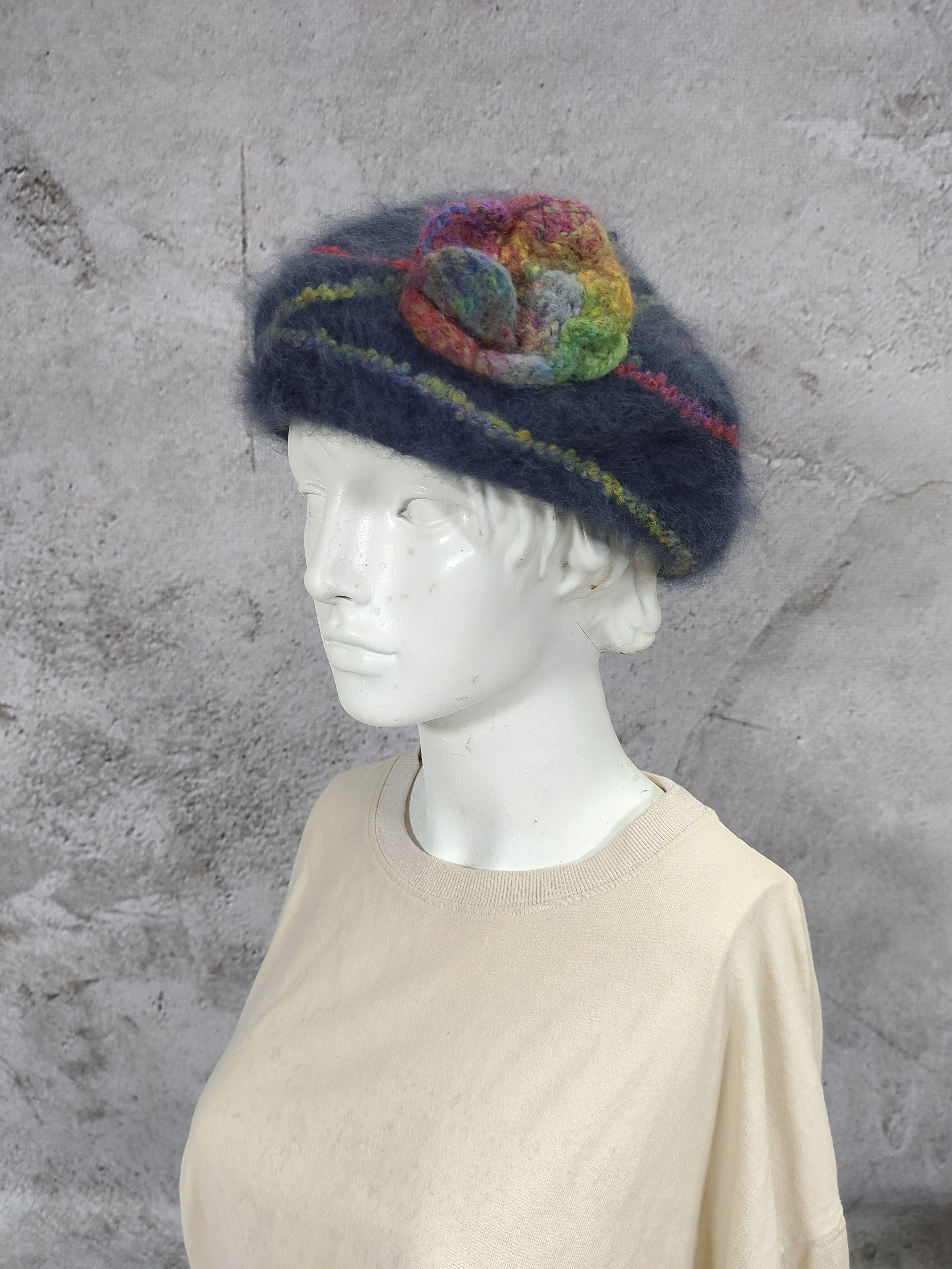 CA4LA CA4LA🇯🇵 3D Floral Applique Fuzzy Wool Mohair Beret Hat Size ONE SIZE - 1 Thumbnail