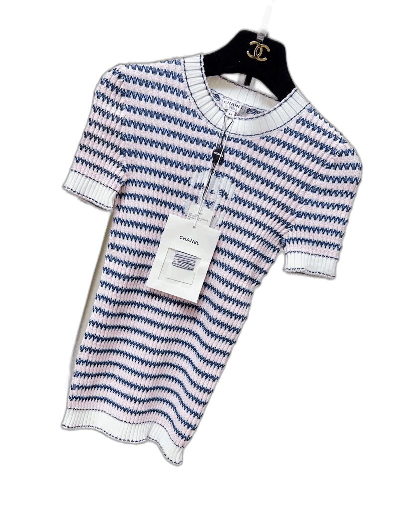 Chanel Chanel Striped Logo Short Sleeve Knit Top Size S / US 4 / IT 40 - 1 Thumbnail