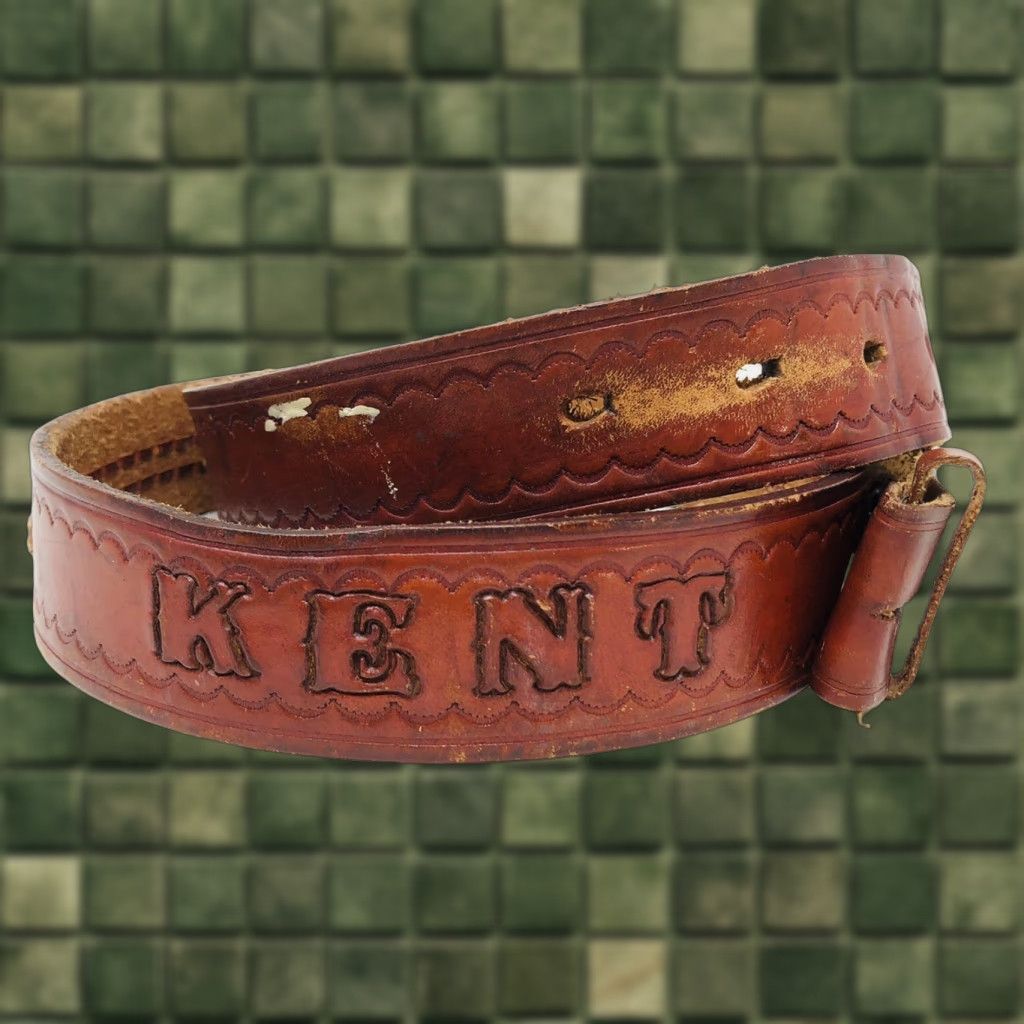 Vintage VINTAGE KENT Leather Western Belt Mens 47” Brown Spellout Embossed Braided KP21 Size ONE SIZE - 1 Thumbnail
