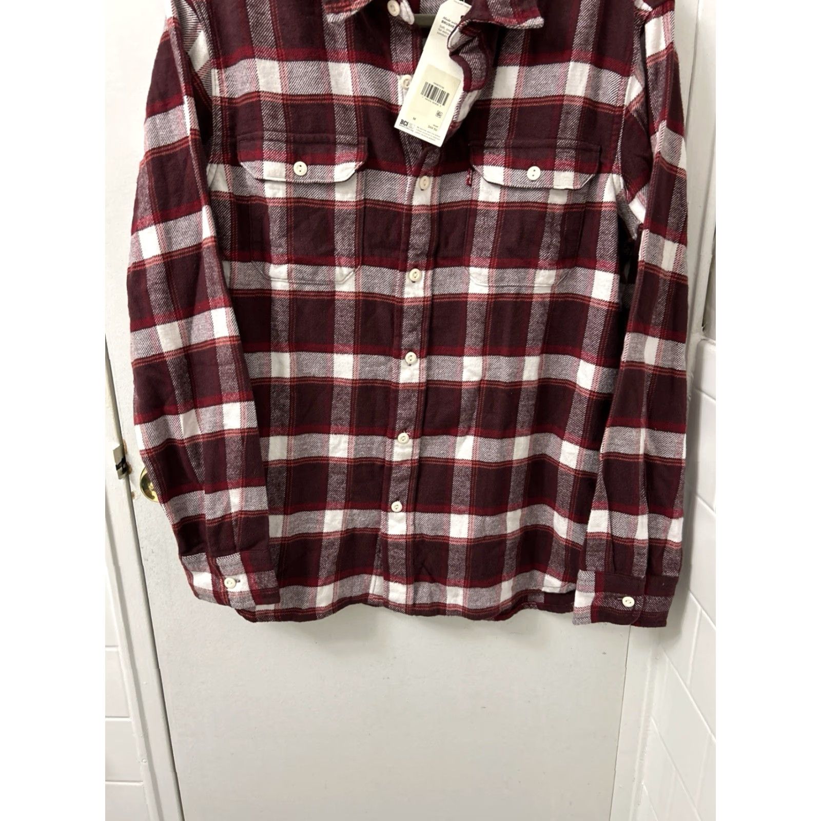 Levi's Levi's Flannel Shirt Mens M Burgundy White Plaid Button-Up Long Sleeve NWT Brushed Cotton Casual Workwear 70 MSRP Size US M / EU 48-50 / 2 - 3 Thumbnail