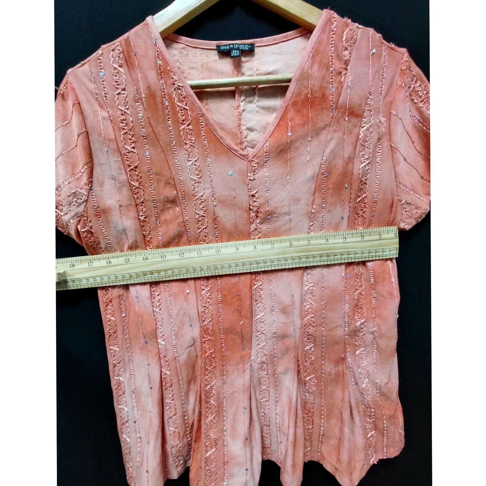 Vintage VINTAGE ava & grace petite Embroidered Top Orange Solid Short Sleeve Women PM V-Neck Blouse Size M / US 6-8 / IT 42-44 - 7 Thumbnail