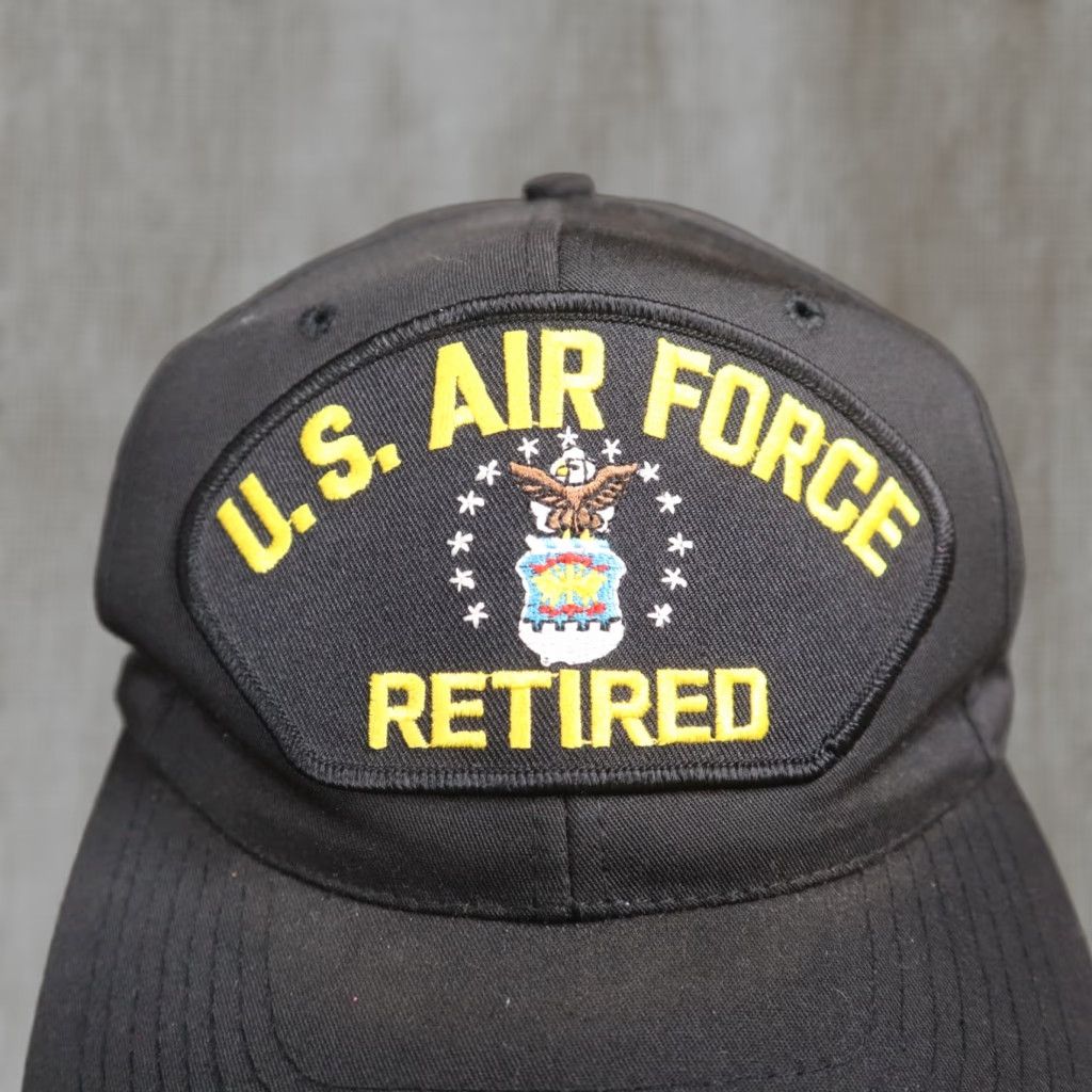 Vintage VINTAGE US Air Force Retired Hat Cap Stapback Adjustable Nissin Mens Black Yellow Size ONE SIZE - 1 Thumbnail