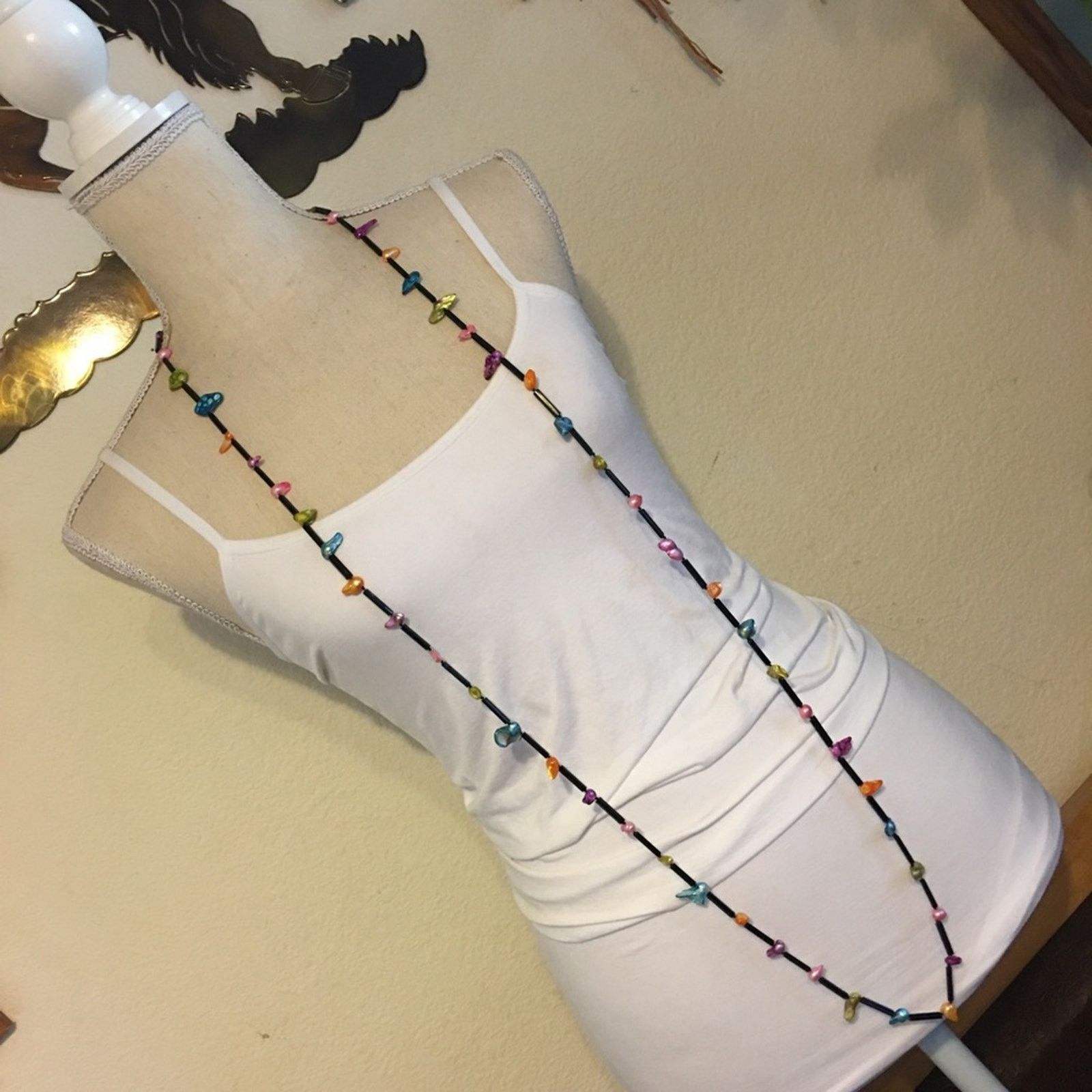 Jewelry Colorful dyed abalone shell bugle bead necklace Size ONE SIZE - 6 Thumbnail