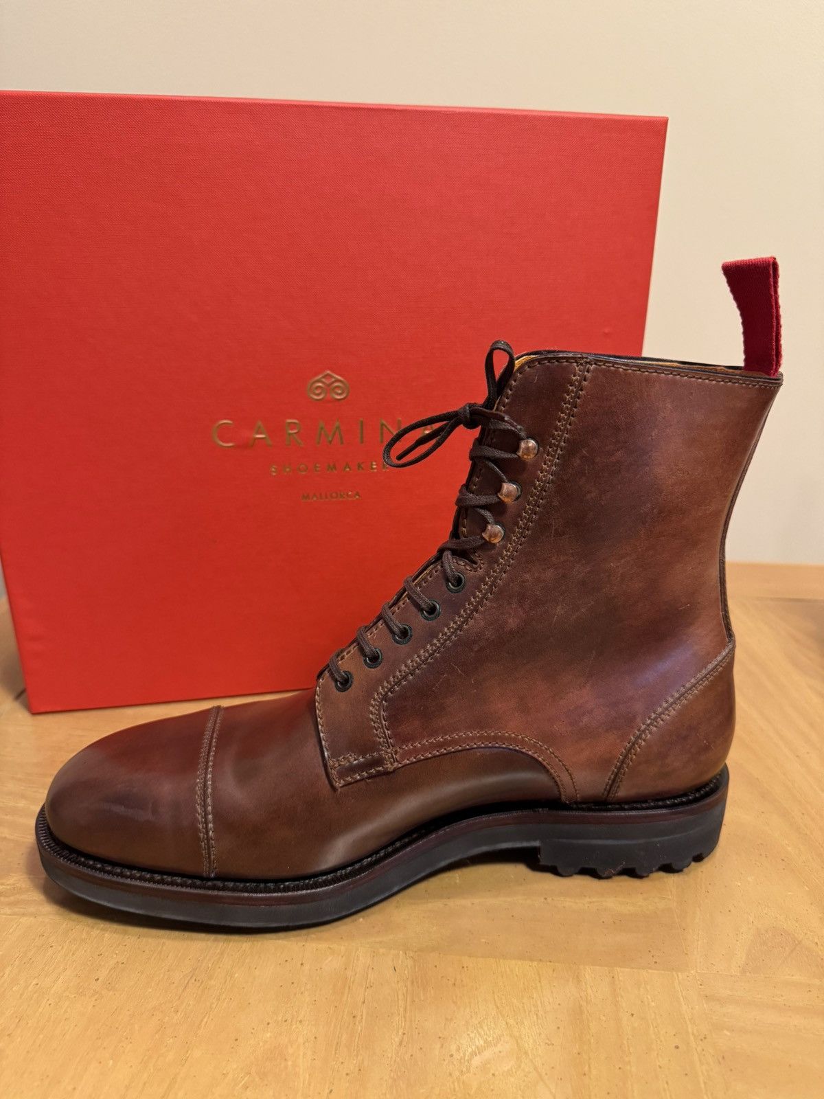 Carmina Carmina Custom Cordovan Frankenstitch Work Boots - Burgundy Size US 8.5 / EU 41-42 - 12 Thumbnail
