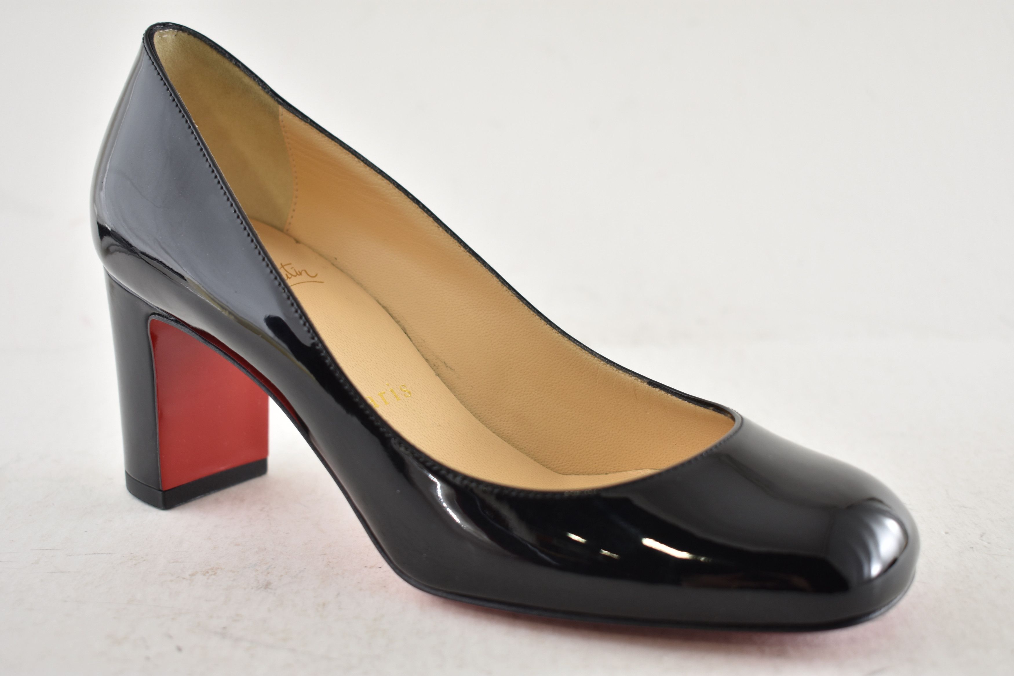 Christian Louboutin Cadrilla 70 Black Patent Leather Block Heel Classic Pump 35 Size US 5 / IT 35 - 5 Thumbnail