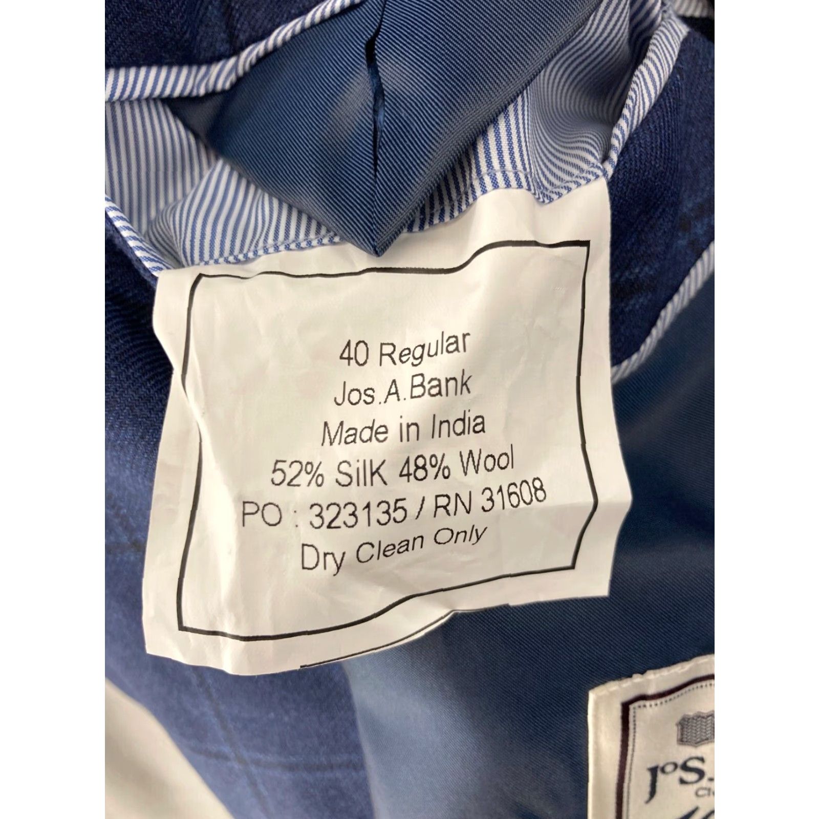 Jos. A. Bank Jos. A. Bank Suit Jacket Men 40R Blue Striped Wool Silk Blend Single-Breasted 2-Button Notch Lapel Mens Size 40R - 3 Thumbnail