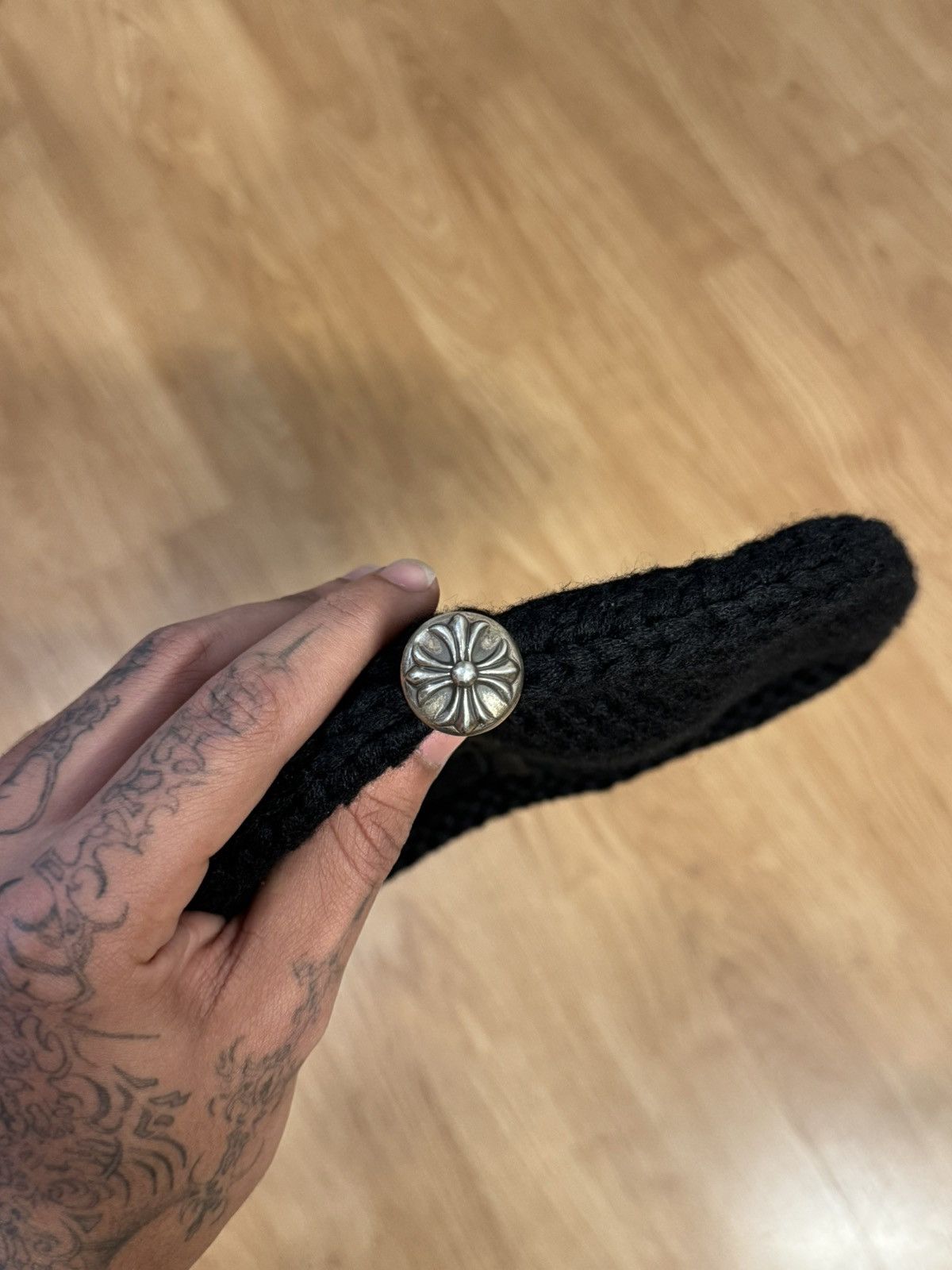 Chrome Hearts Chrome Hearts Black Cashmere Black Cross Patch Beanie Size ONE SIZE - 4 Thumbnail