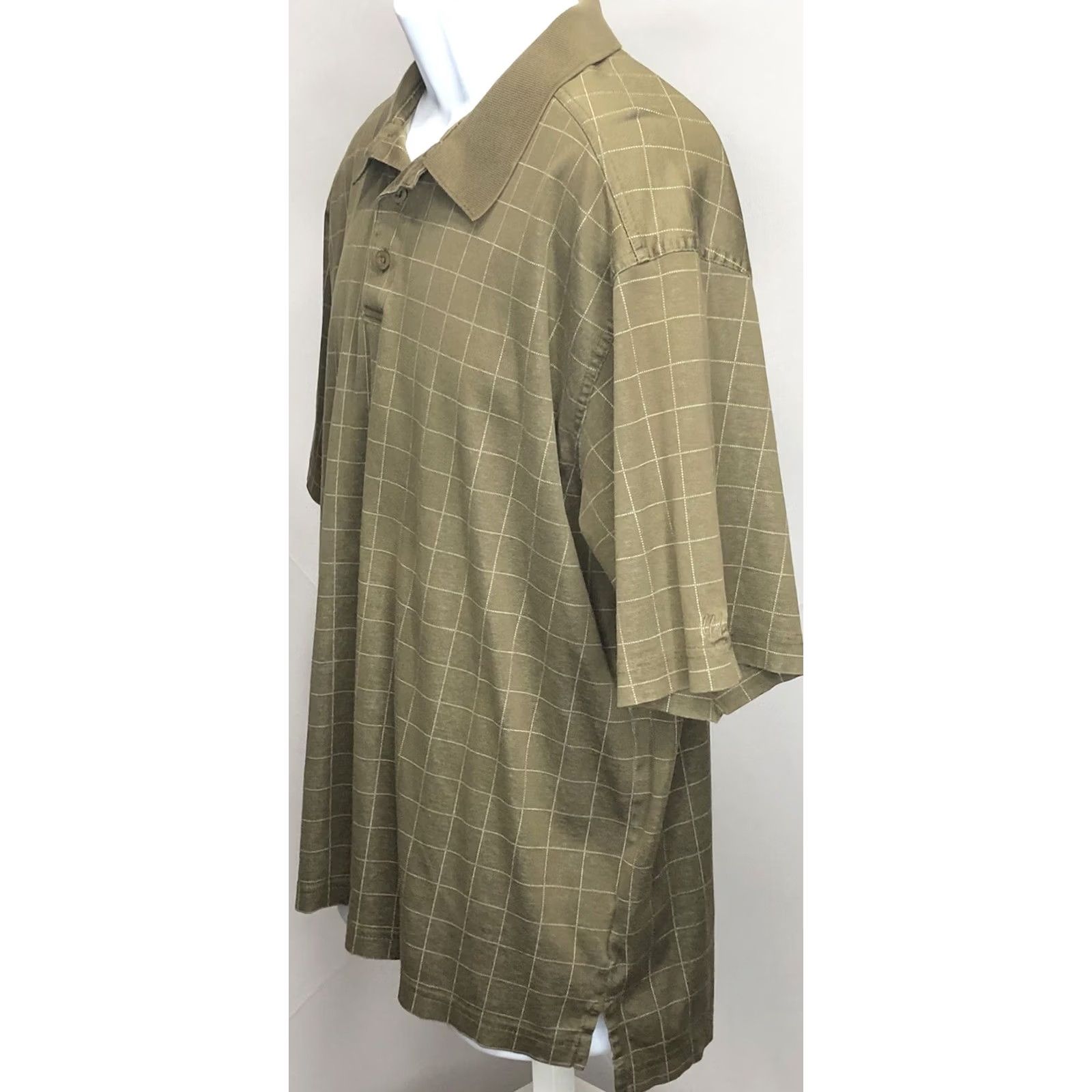 Vintage Walter Hagen Polo Shirt L Olive Green Check 3 Button Collar Short Sleeve Mens Size US L / EU 52-54 / 3 - 2 Thumbnail