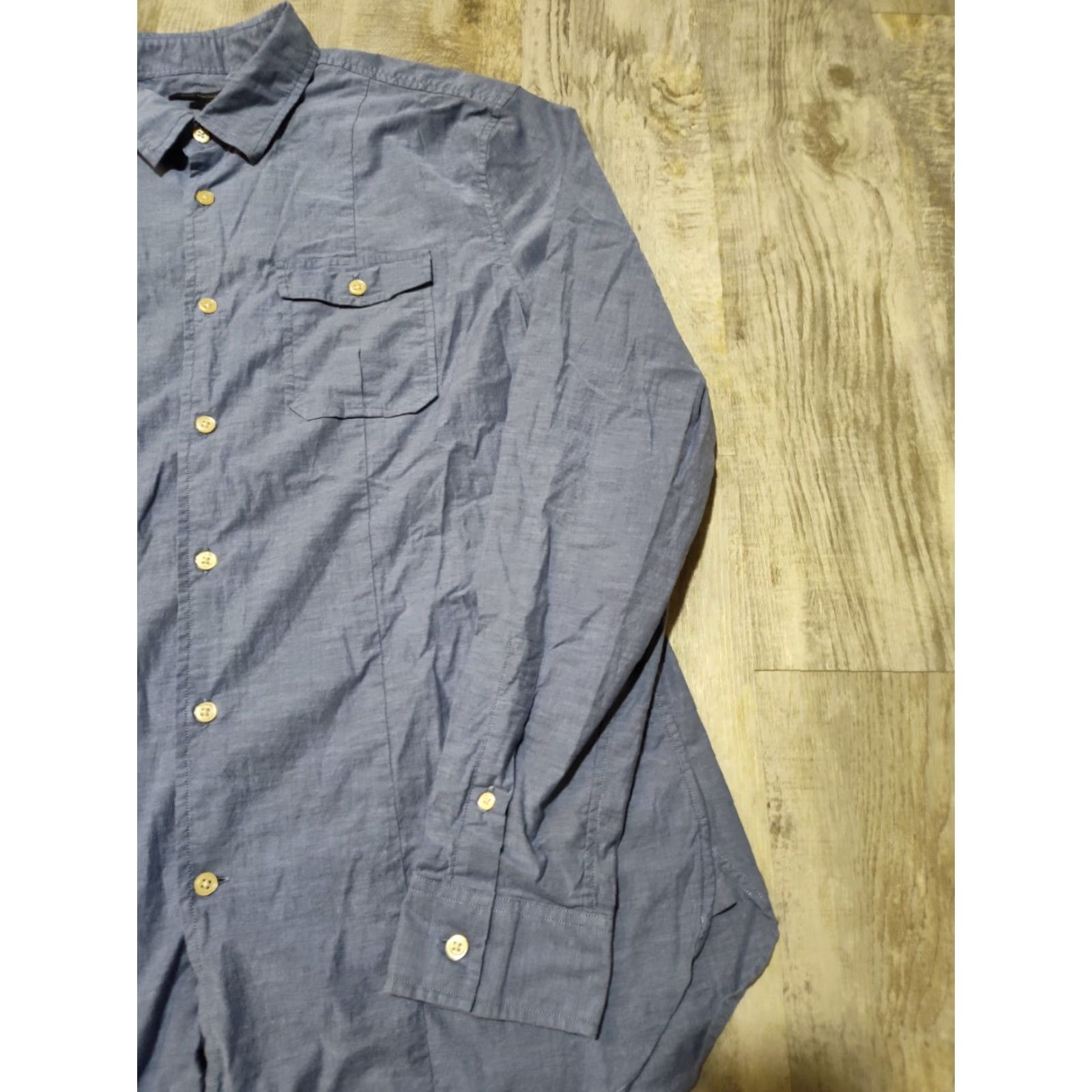 John Varvatos VINTAGE John Varvatos Men's Button Up Shirt Long Sleeve Dress Casual Formal Party L Blue Gray Size 42R - 3 Thumbnail