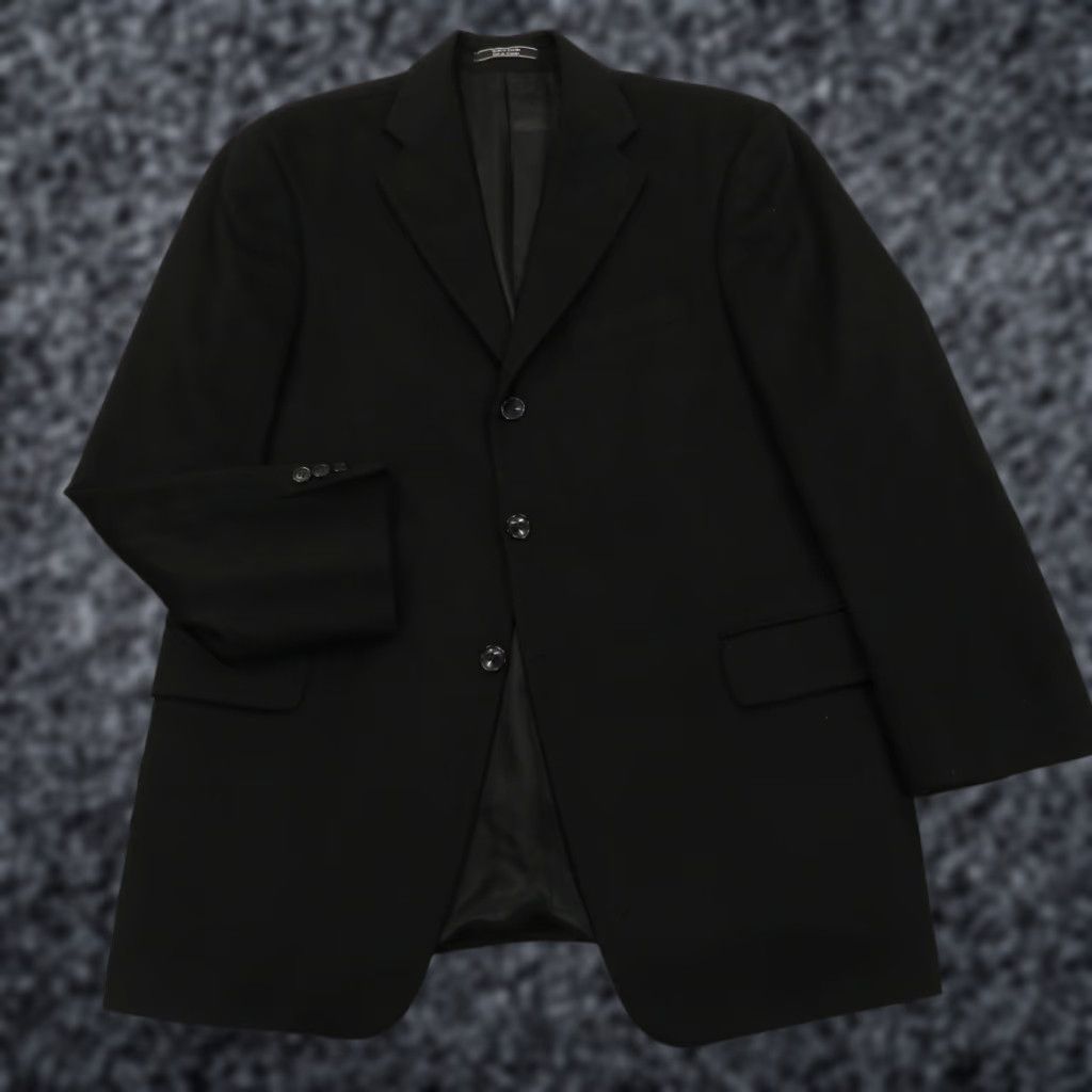 Vintage Arnold Brant 100% Cashmere Blazer 42R Black 3-Button Single-Breasted Jacket Mens Coat Ventless Regular Notch Lapel Size 42R - 1 Thumbnail