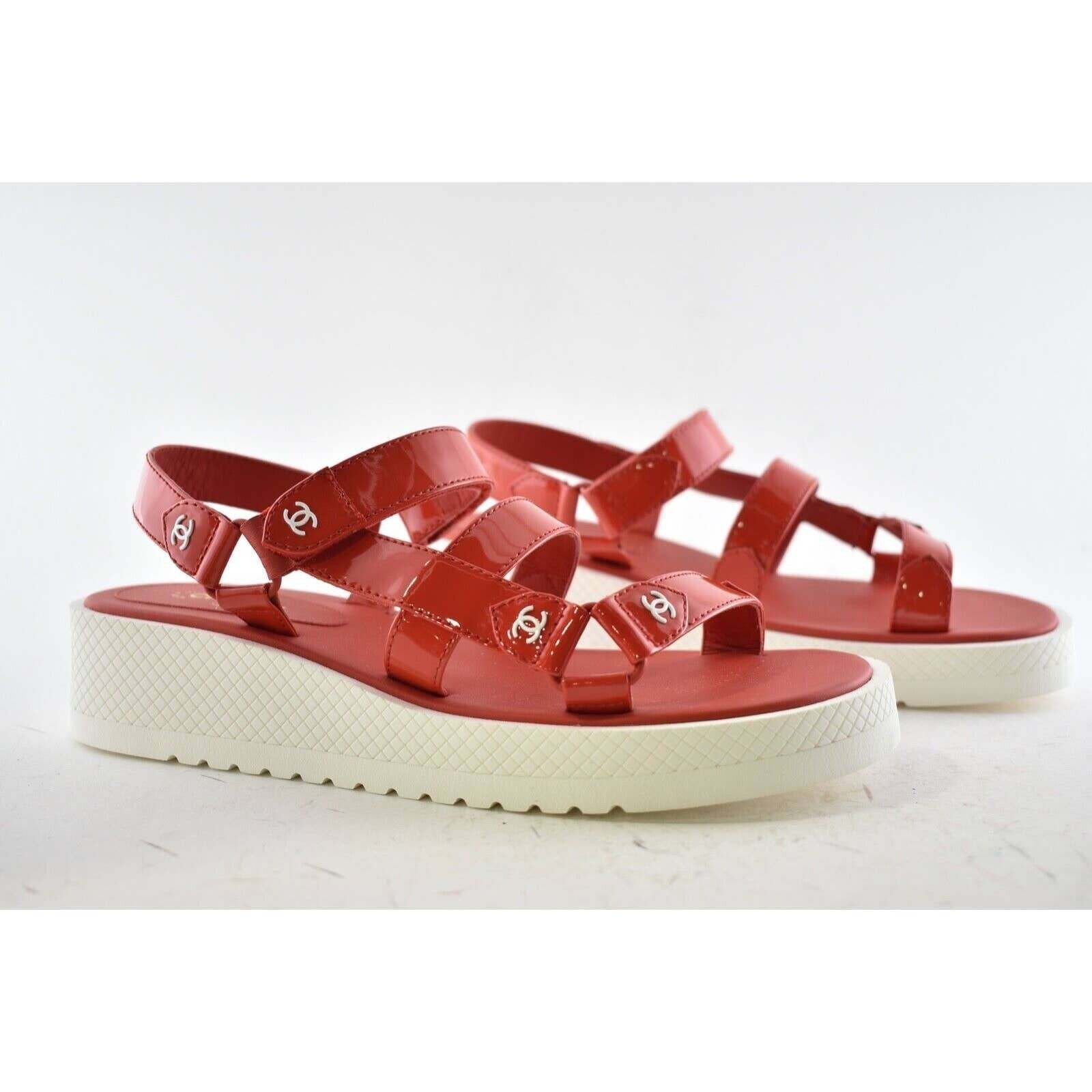 Chanel Chanel 20C Red Patent White CC Logo Mule Slide Strap Size US 10 / IT 40 - 2 Thumbnail
