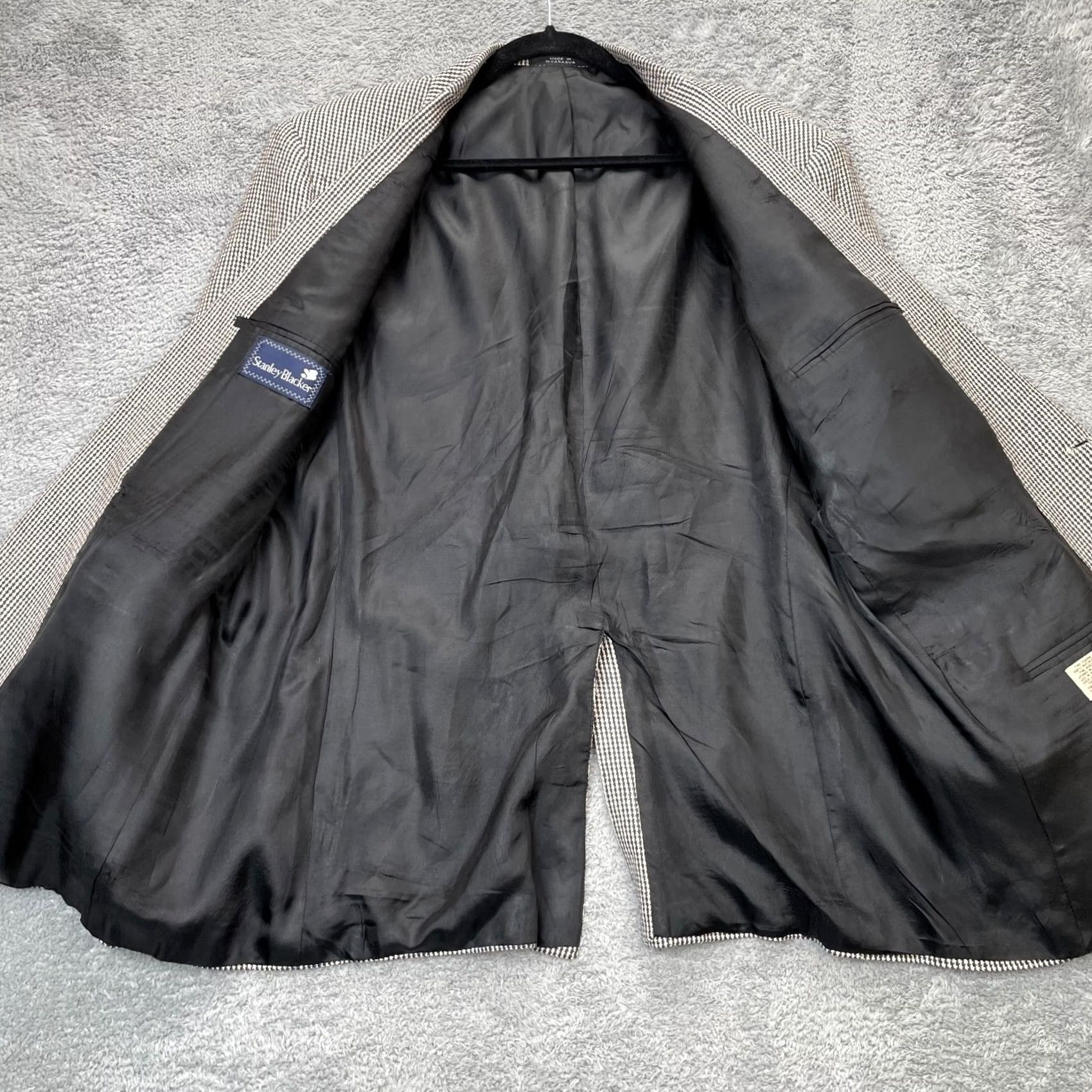 Stanley Blacker VTG Stanley Blacker Jacket Mens Large Black Blazer Silk Houndstooth Coat Classic Size 42R - 3 Thumbnail