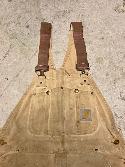 Vintage Carhartt 90s Made In USA Bibs Overalls Workwear Brown Double Knee  Work