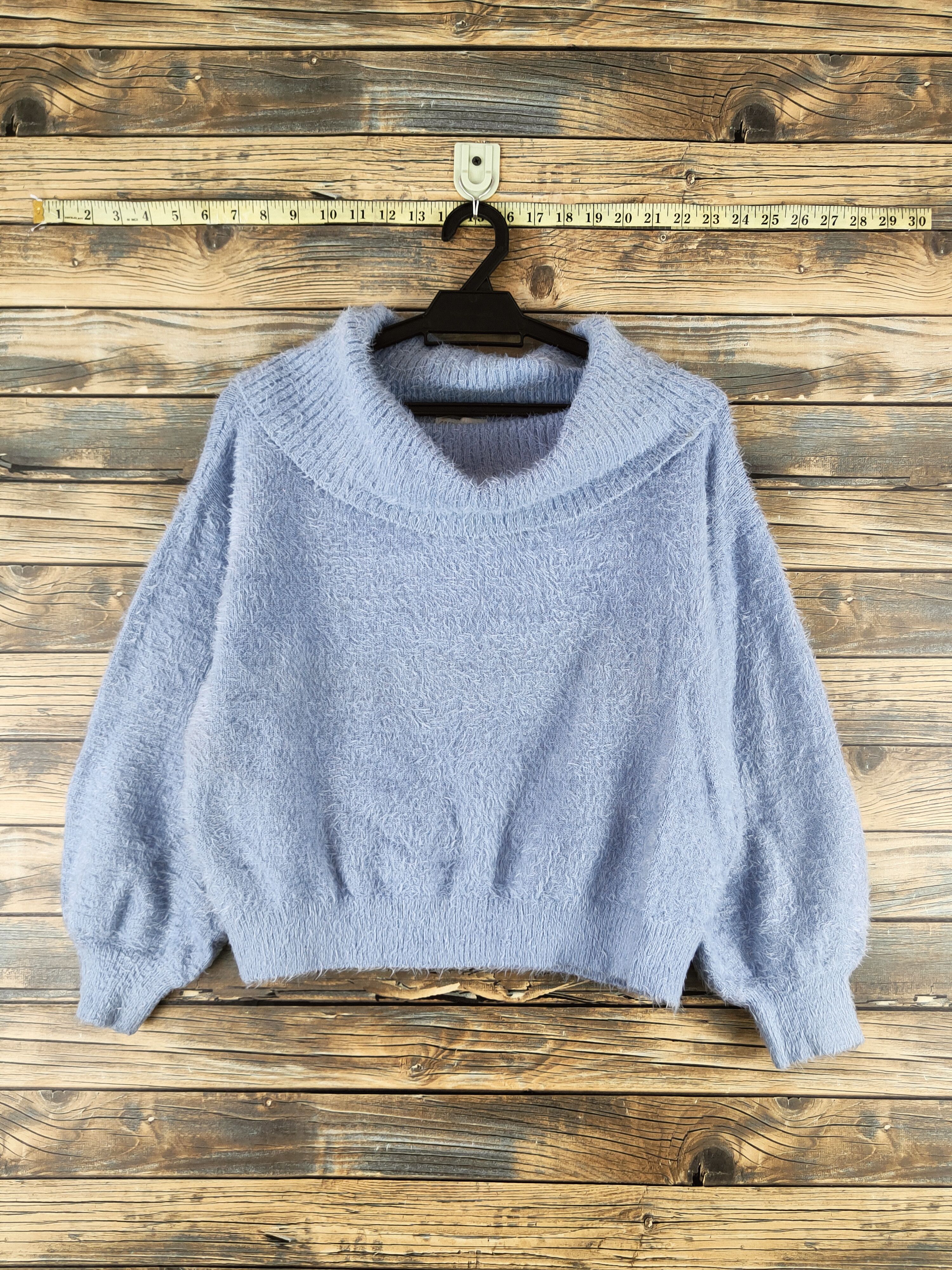 Japanese Brand Earth Music & Ecology Blue Fur Mohair Knitwear #46-549 Size S / US 4 / IT 40 - 1 Thumbnail
