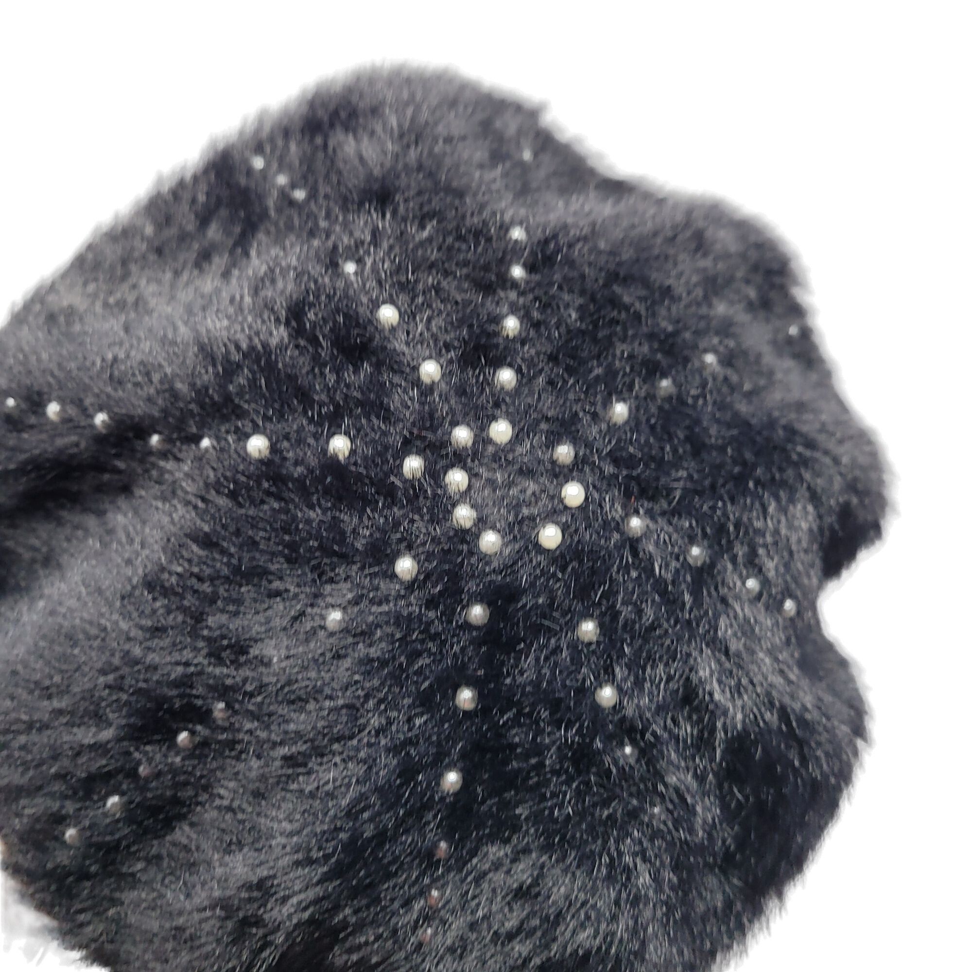 Other Sole Society Fuzzy Eyelash Black Beret Gunmetal Studded Hat Size ONE SIZE - 4 Thumbnail