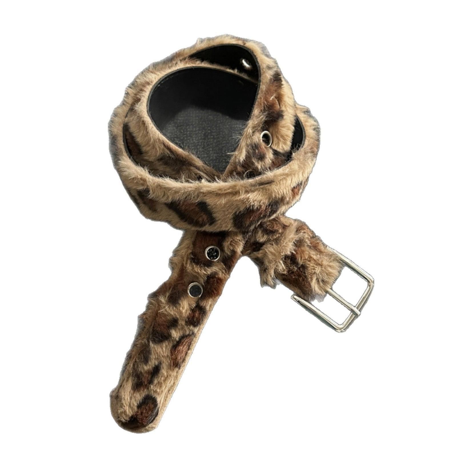 Vintage Chunky Leopard Plush Fur Thick Belt | Size ONE SIZE - 5 Thumbnail
